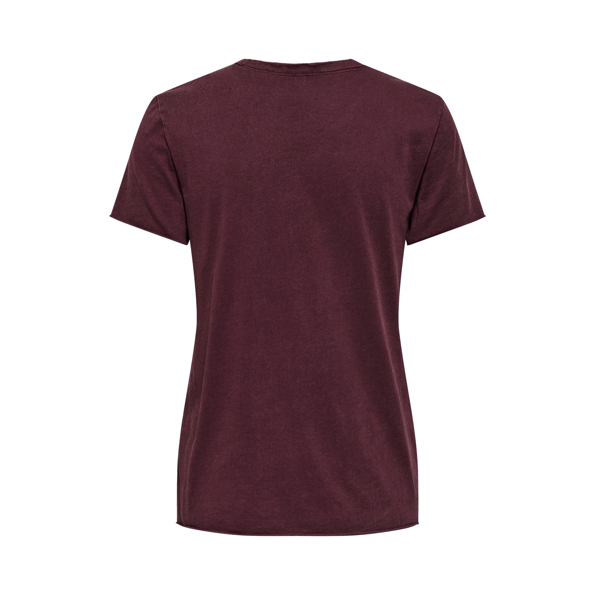 T-shirt castanha escura de costas, com gola redonda