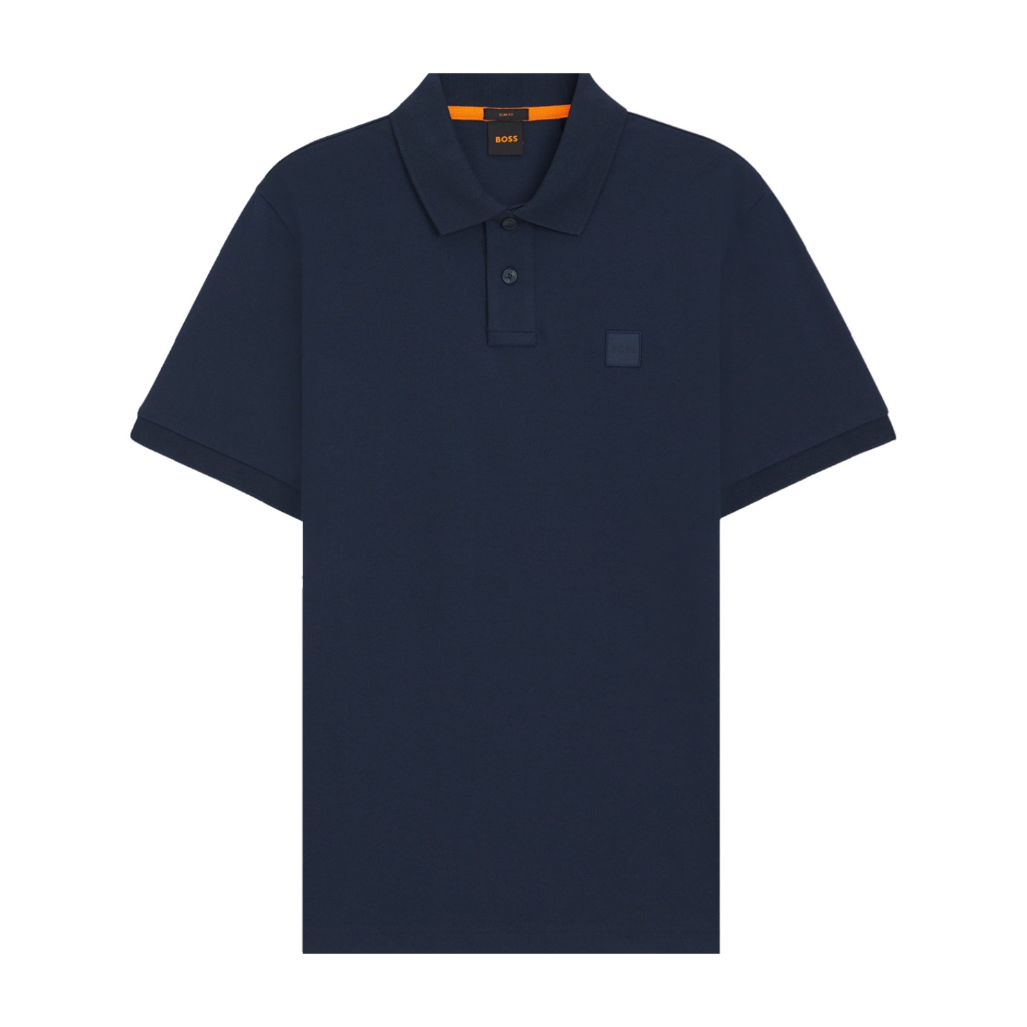 Polo azul escuro de manga curta com gola e botões com logo BOSS