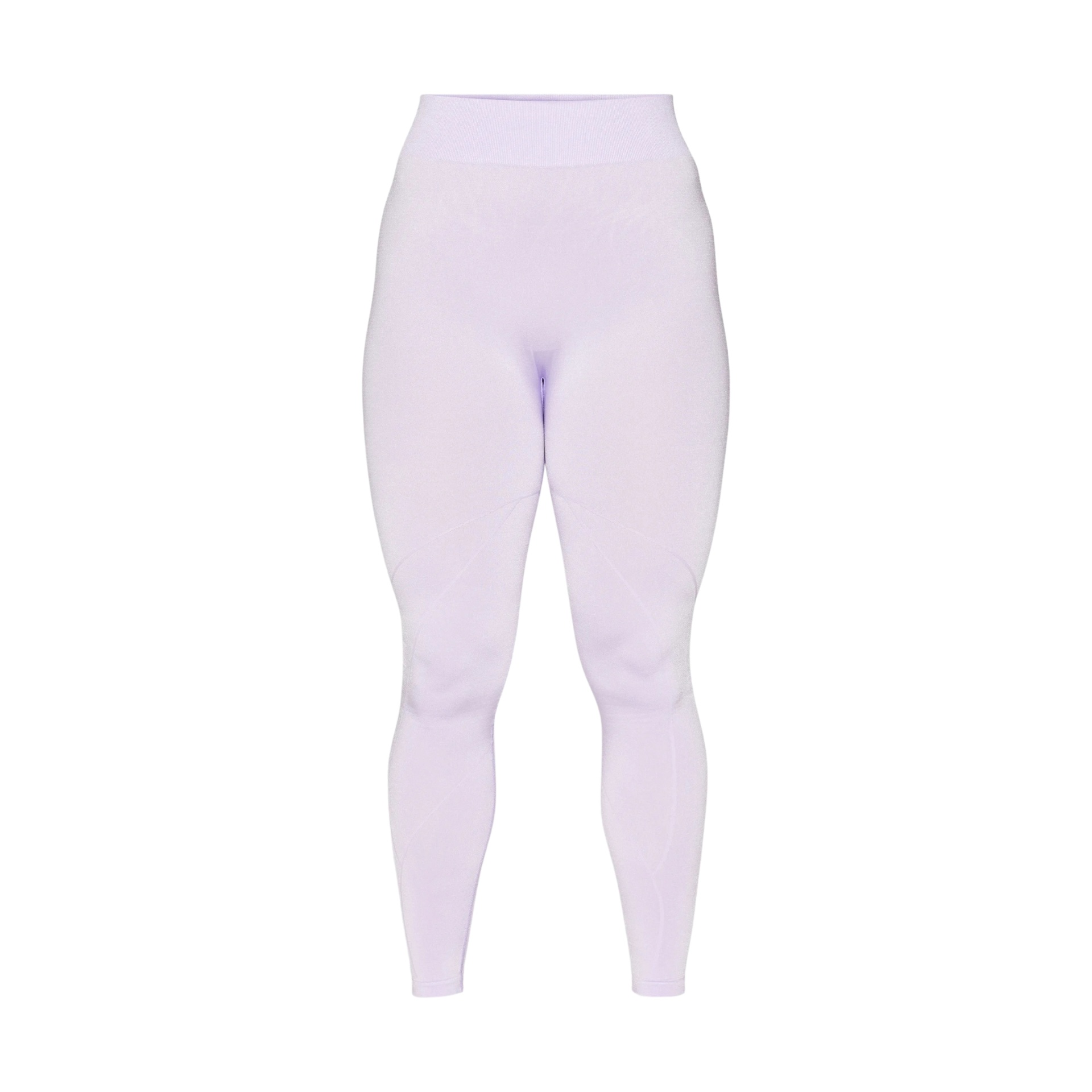 Leggings femininas lilás clara, tecidos elásticos, fundo branco