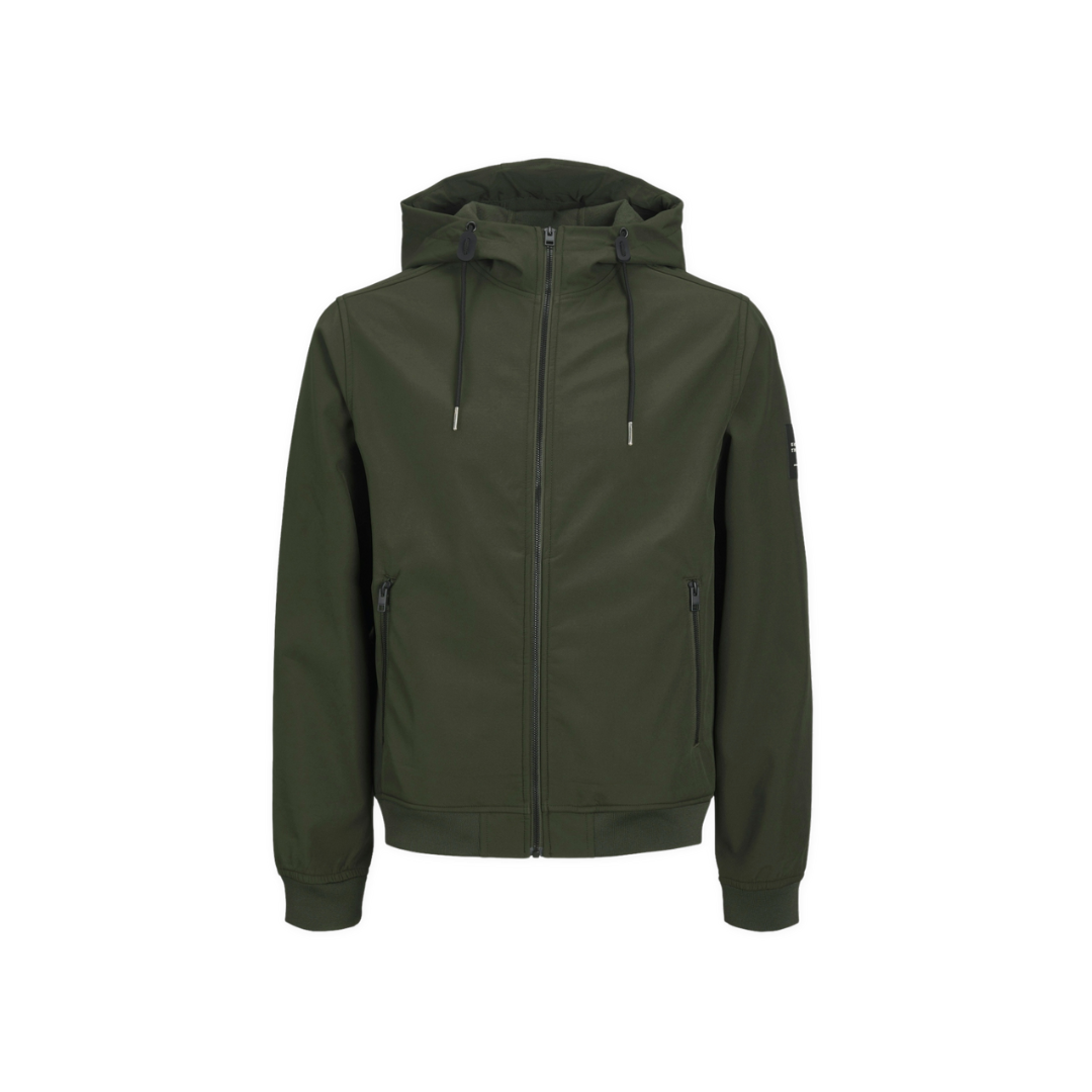 Casaco corta-vento verde-oliva com zip e capuz