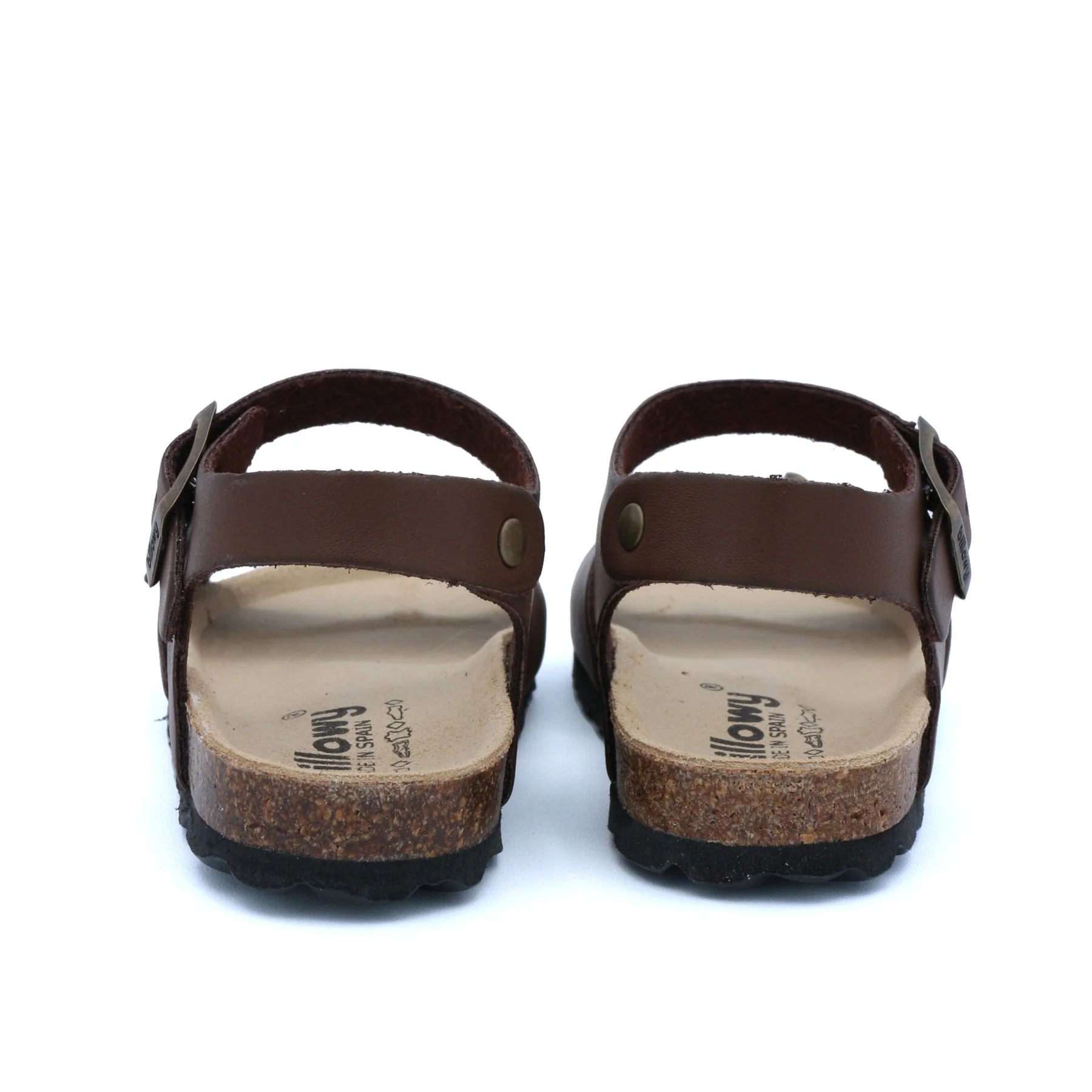 Sandálias castanhas de couro com sola de cortiça e borracha