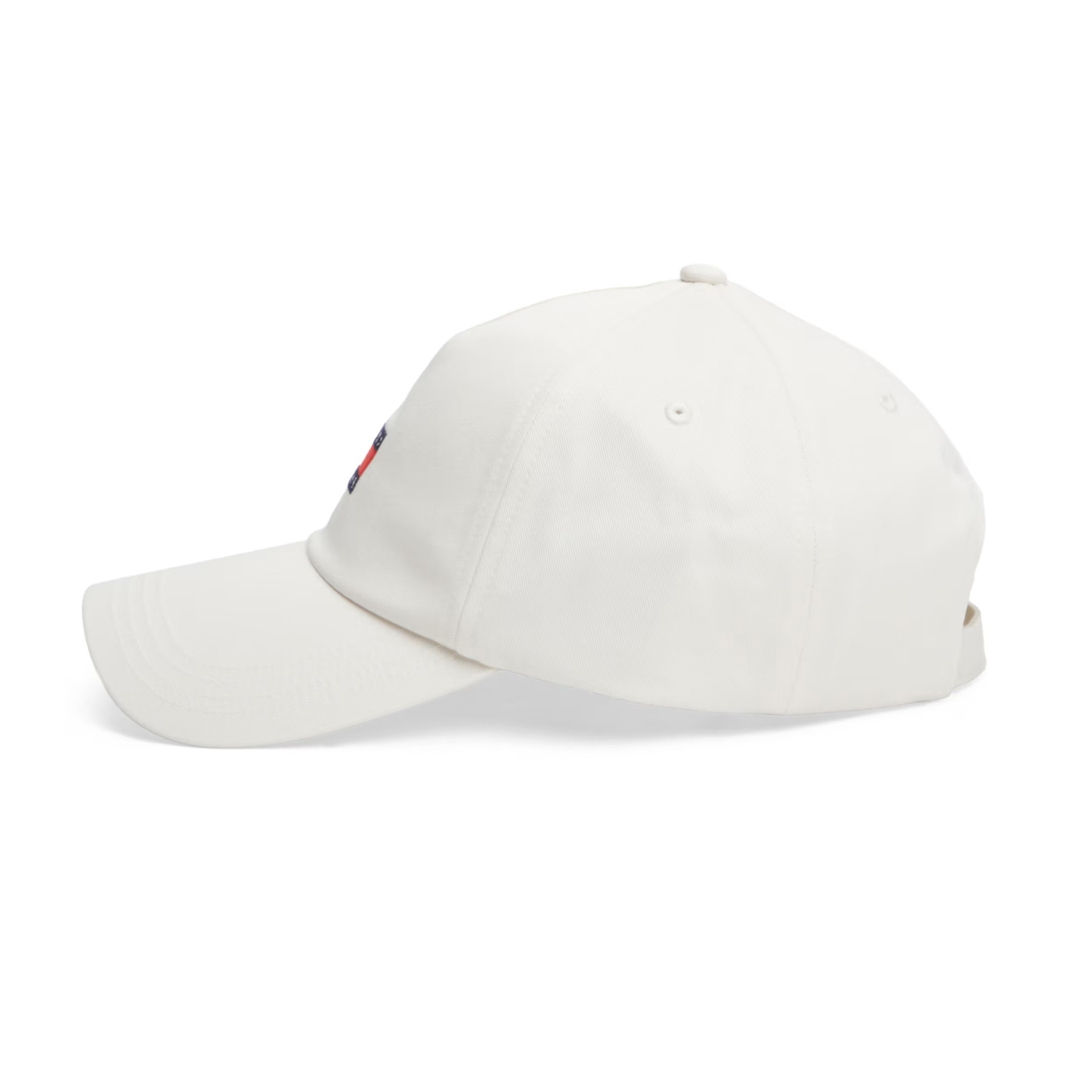 Boné branco com pala curva e bordado colorido nas laterais