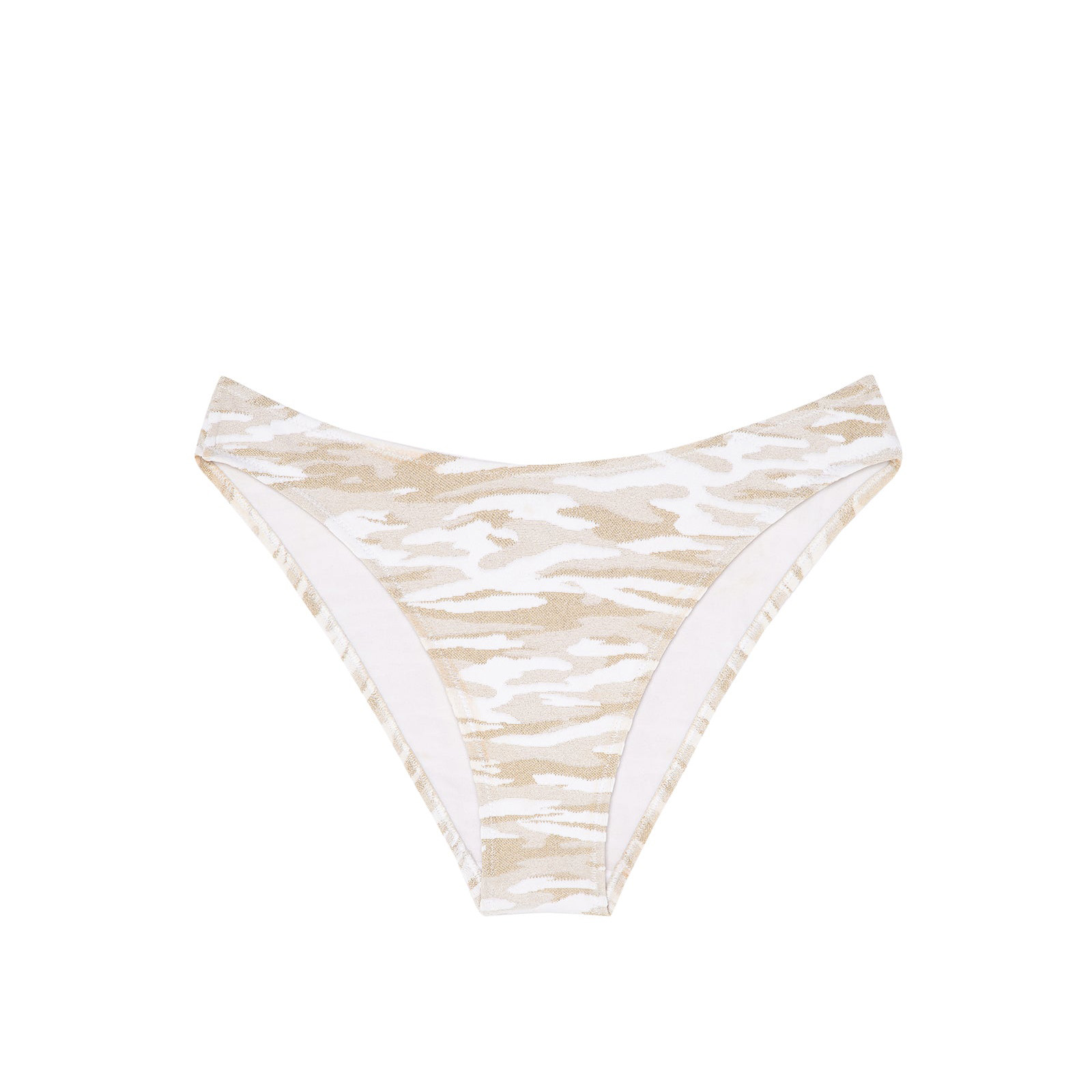 Cueca de bikini camuflada bege e branco