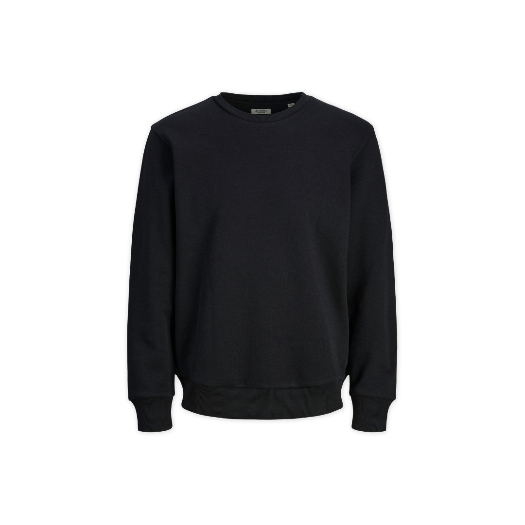 Sweatshirt preta com gola, punhos e cavas caneladas