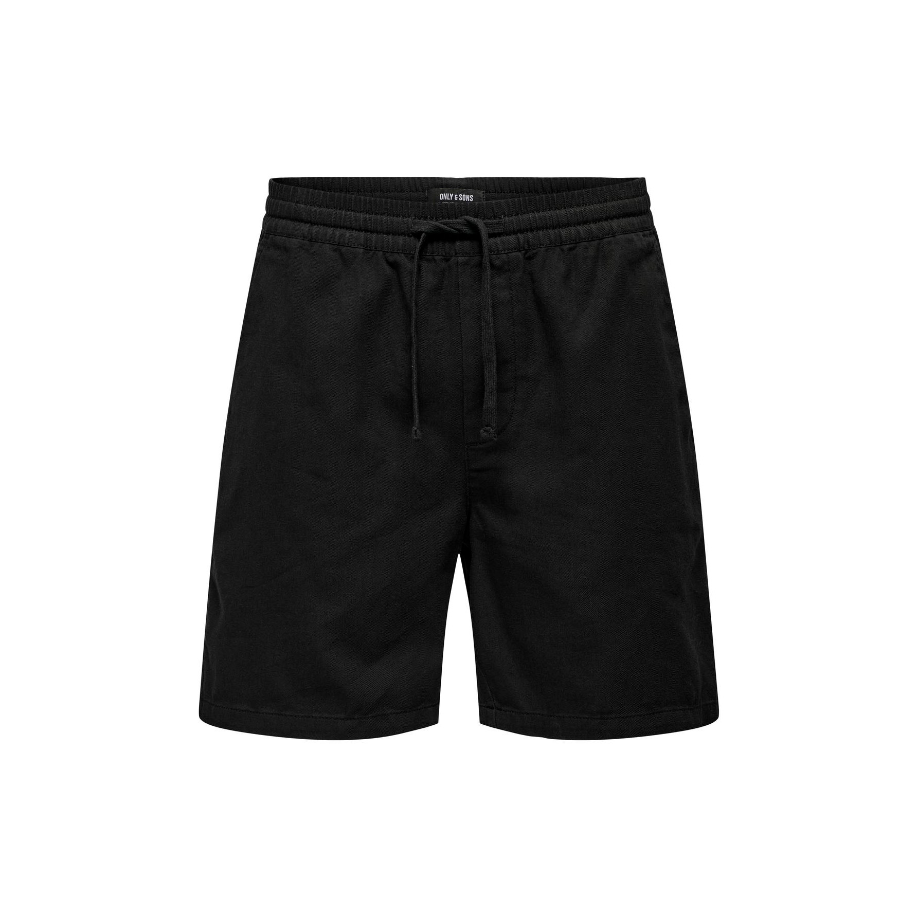 Calções pretos com cordão e etiqueta interior