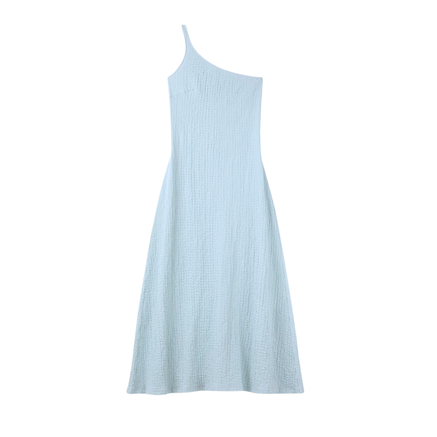 Vestido azul claro texturizado com alça única