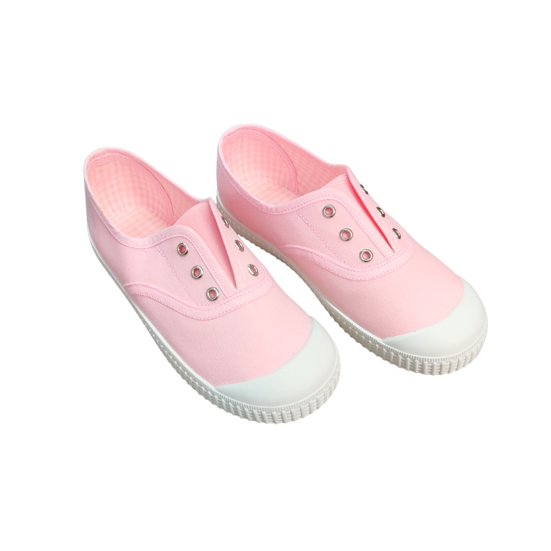Sapatilhas cor-de-rosa claro com sola e biqueira brancas