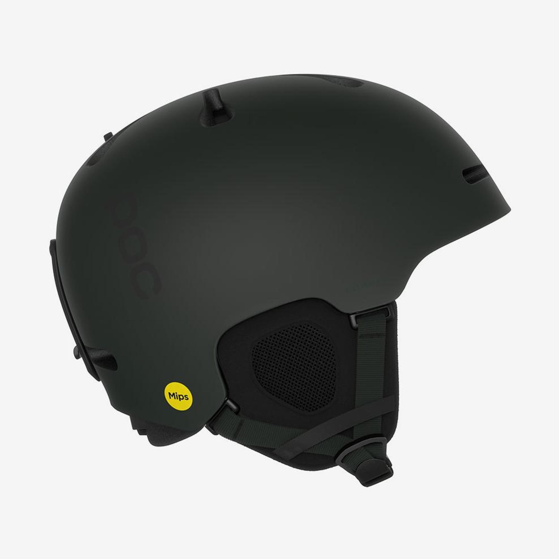 Capacete preto mate com detalhe amarelo Mips em fundo branco