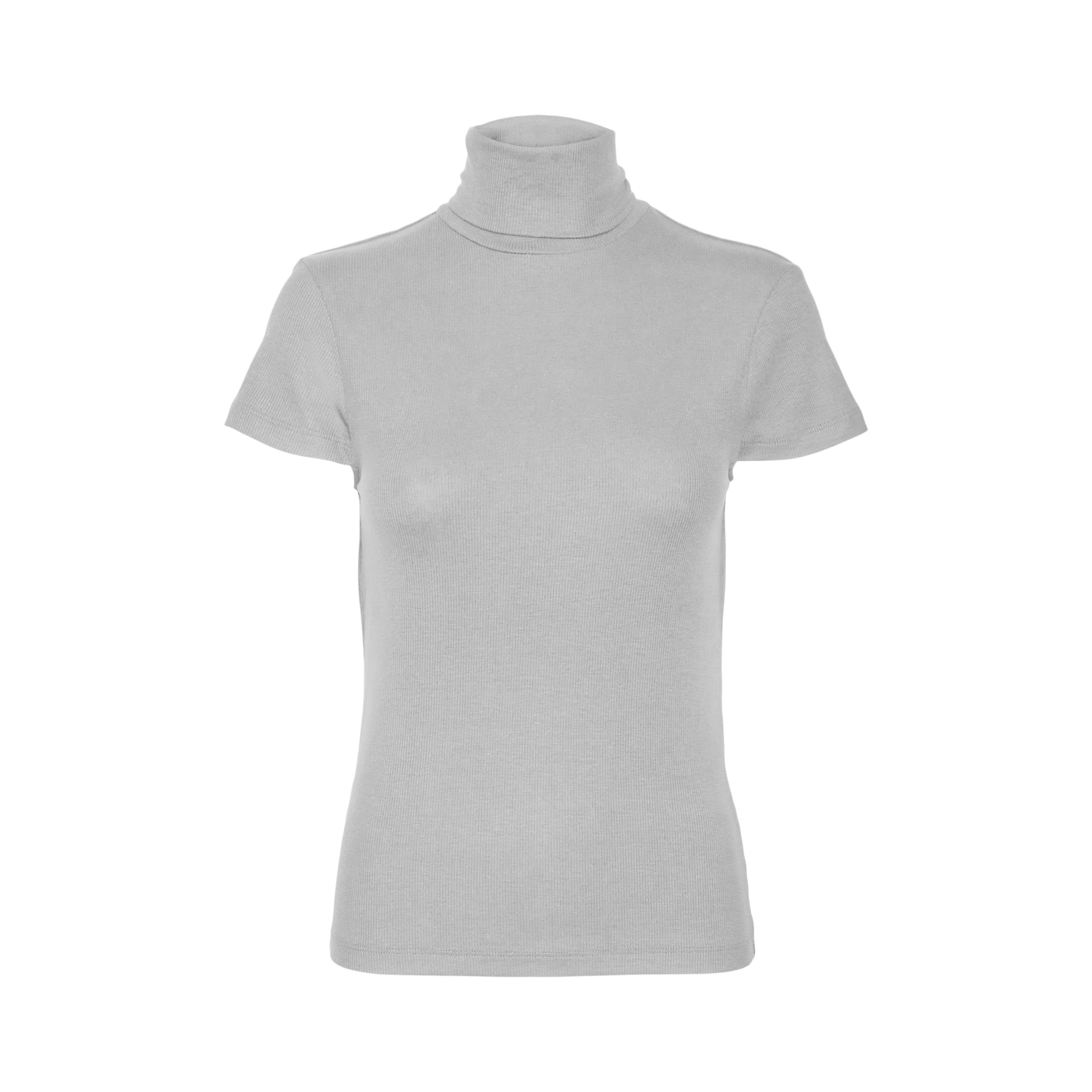 Camisola cinzenta clara de gola alta e mangas curtas