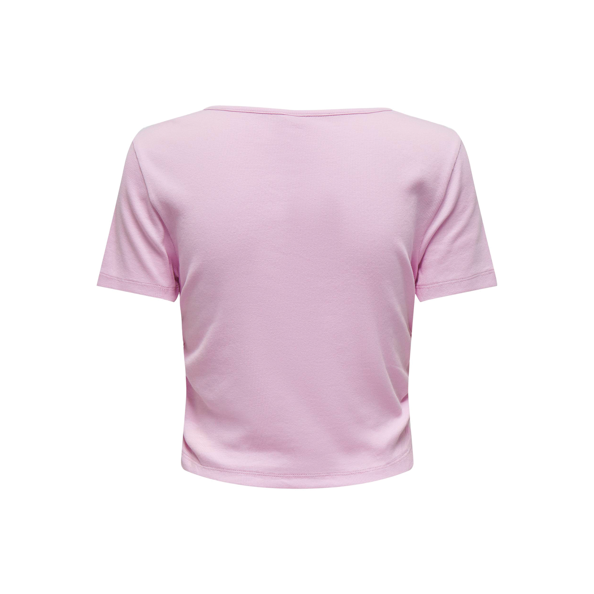 t-shirt feminina de manga curta rosa claro vista de costas