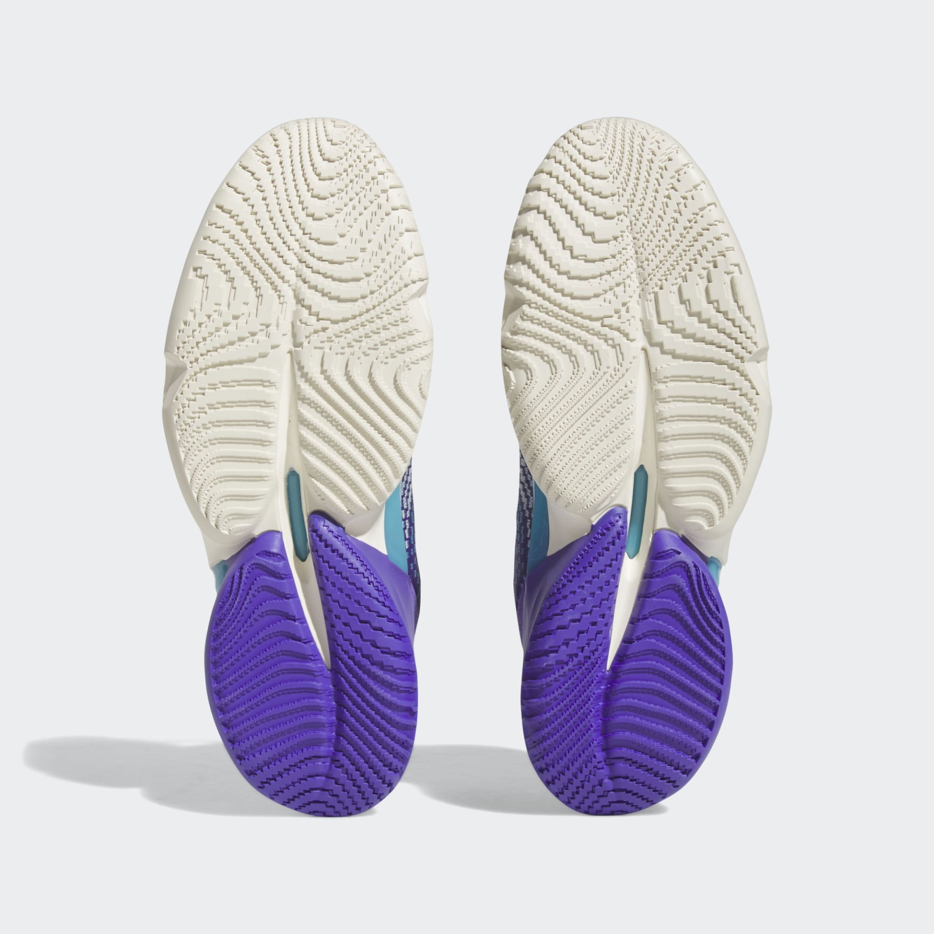 Solas de sapatos desportivos texturizadas em branco e roxo