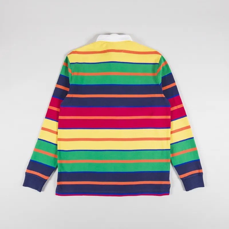 Camisola de manga comprida às riscas horizontais coloridas e gola branca