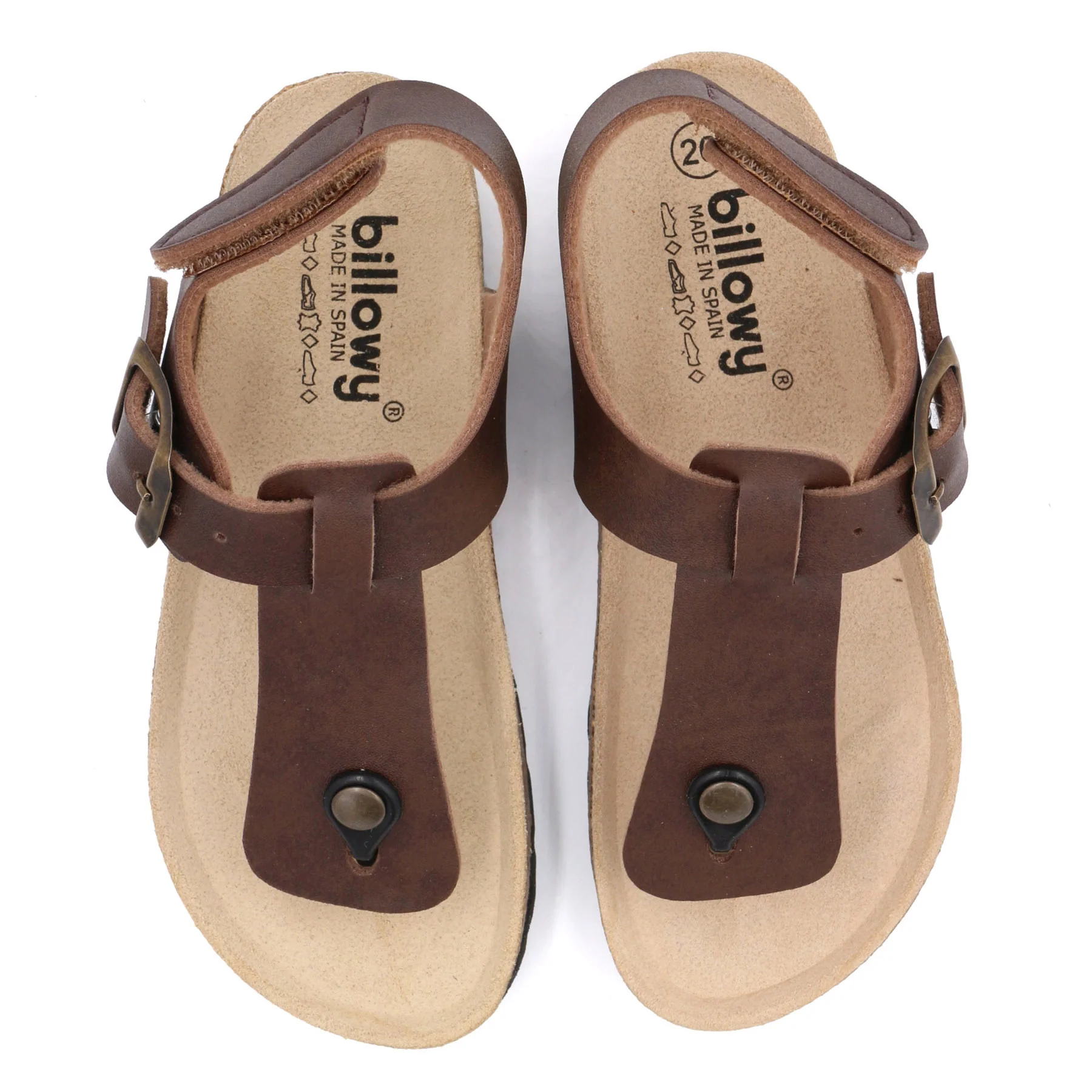 sandálias castanhas tipo chinelo com fivela e sola bege