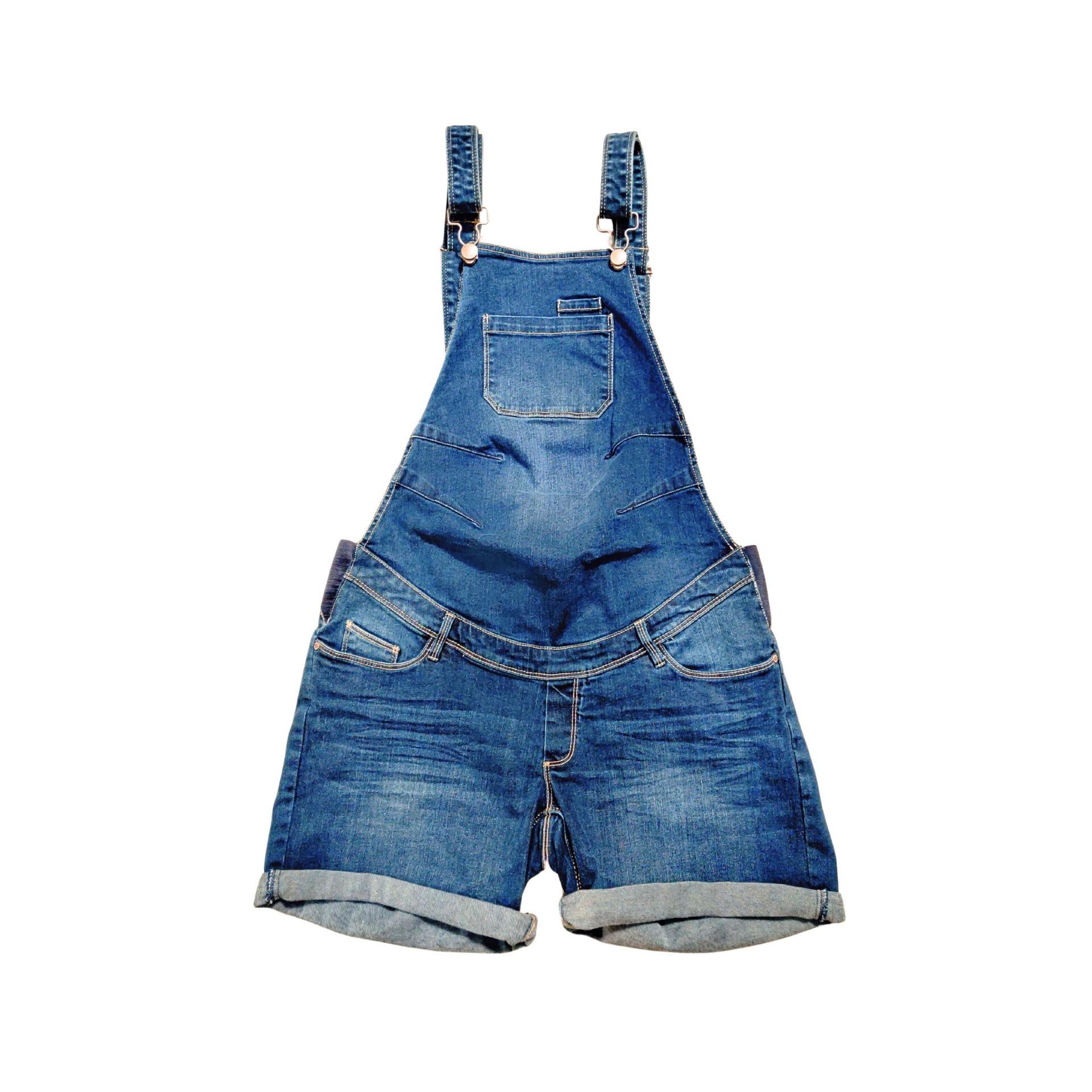 Macacão curto azul de ganga com bolsos e alças ajustáveis