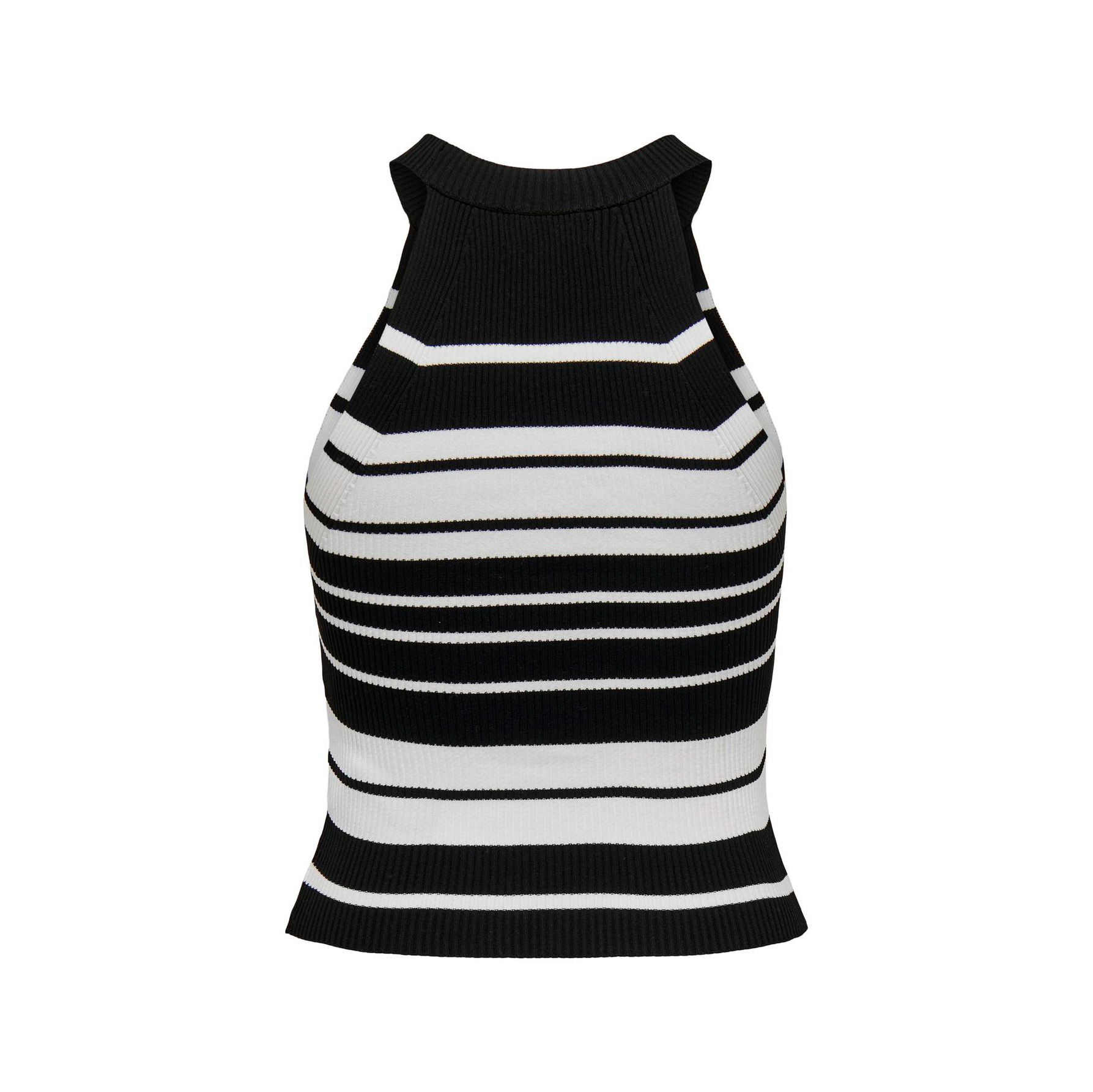 Top de malha riscas preto e branco sem mangas