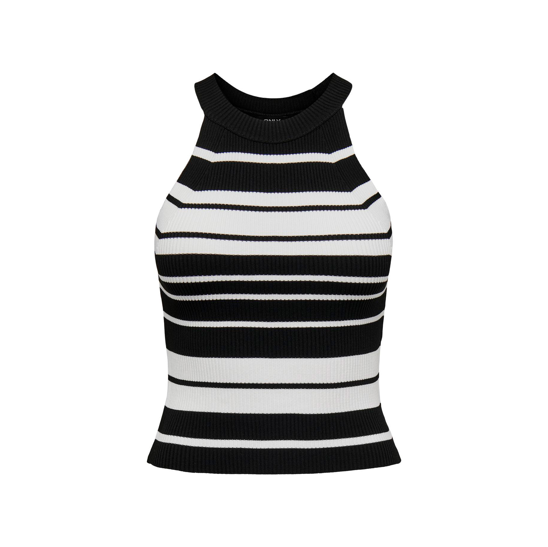 Top feminino malha canelada riscas pretas e brancas