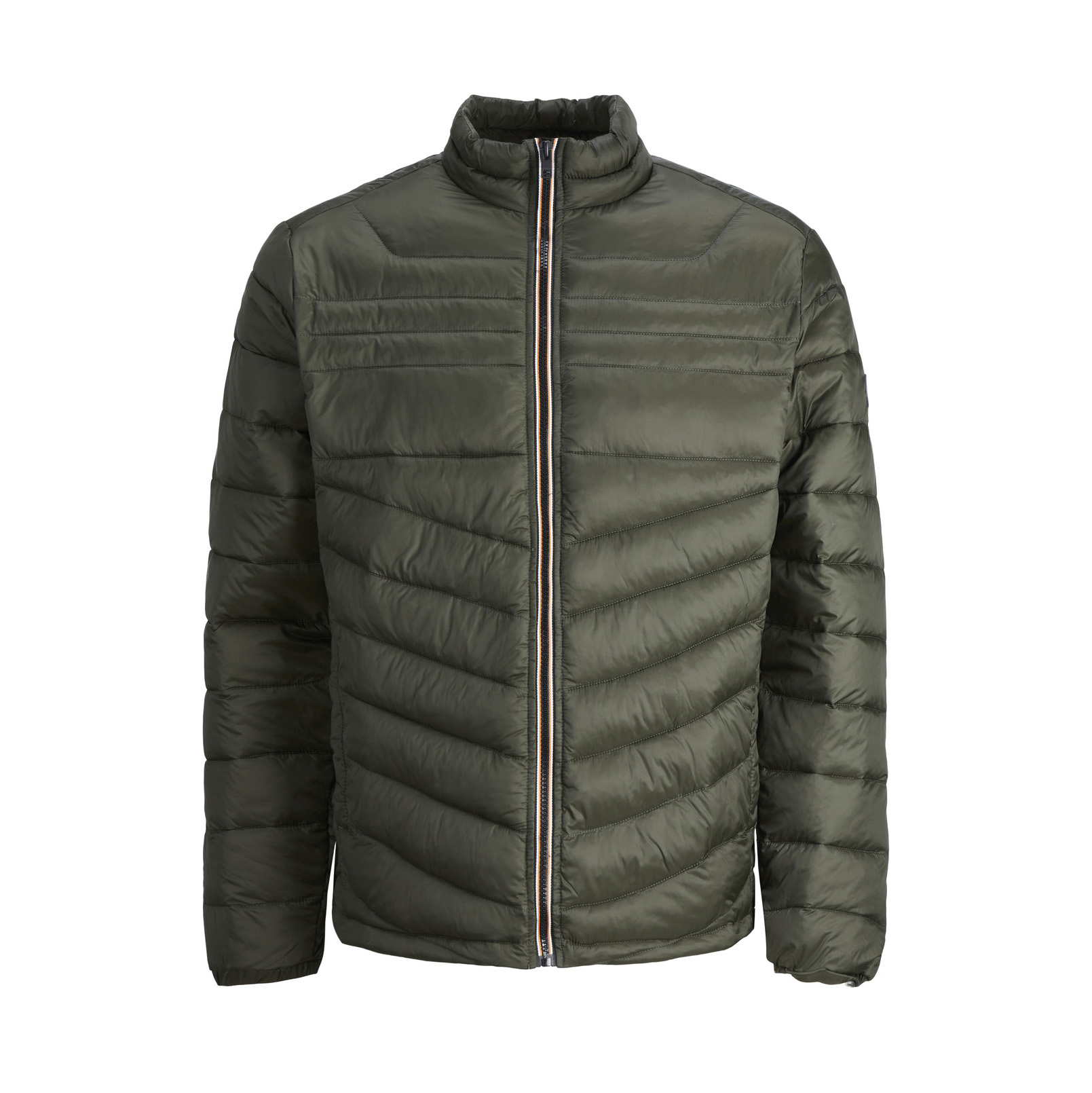 Casaco verde-oliva acolchoado com fecho de correr e gola alta