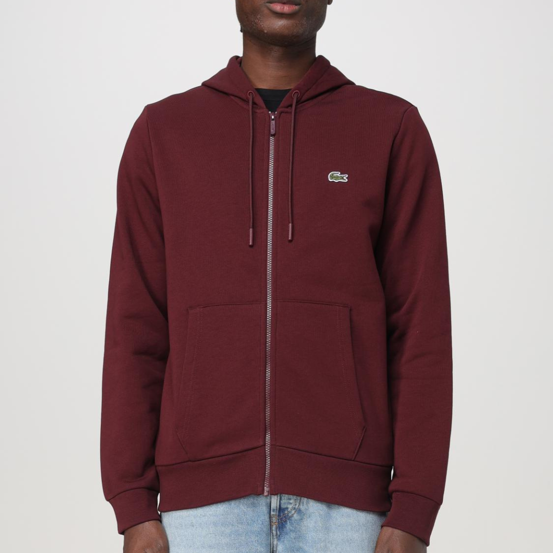 Hoodie bordô com fecho zip e logótipo Lacoste