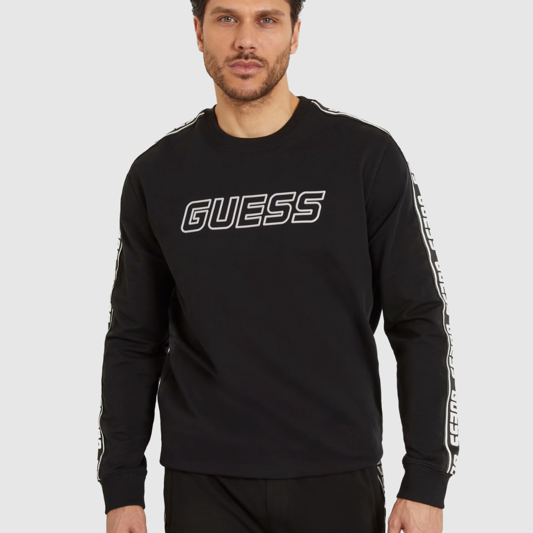 Camisola preta de manga comprida para homem com texto GUESS