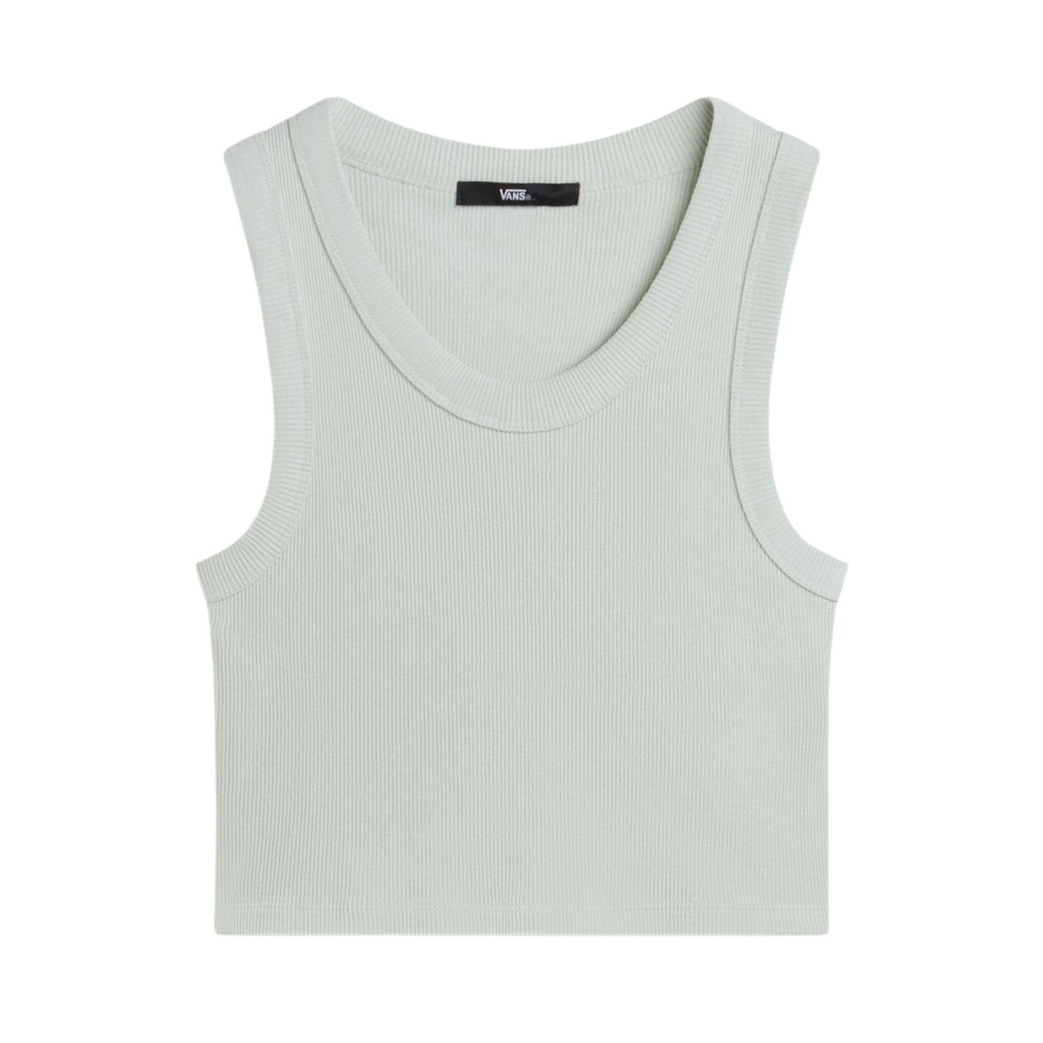 Top cropped cinza claro sem mangas com etiqueta Vans no decote