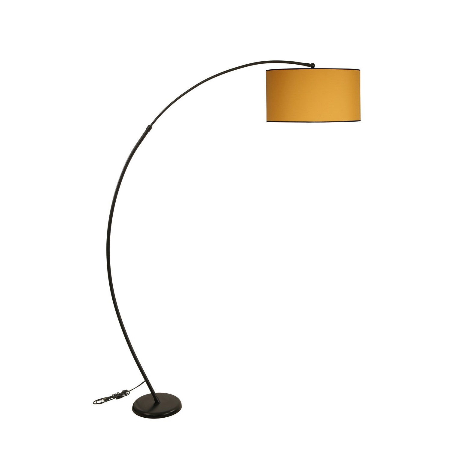 Candeeiro de pé metálico preto com abat-jour amarelo