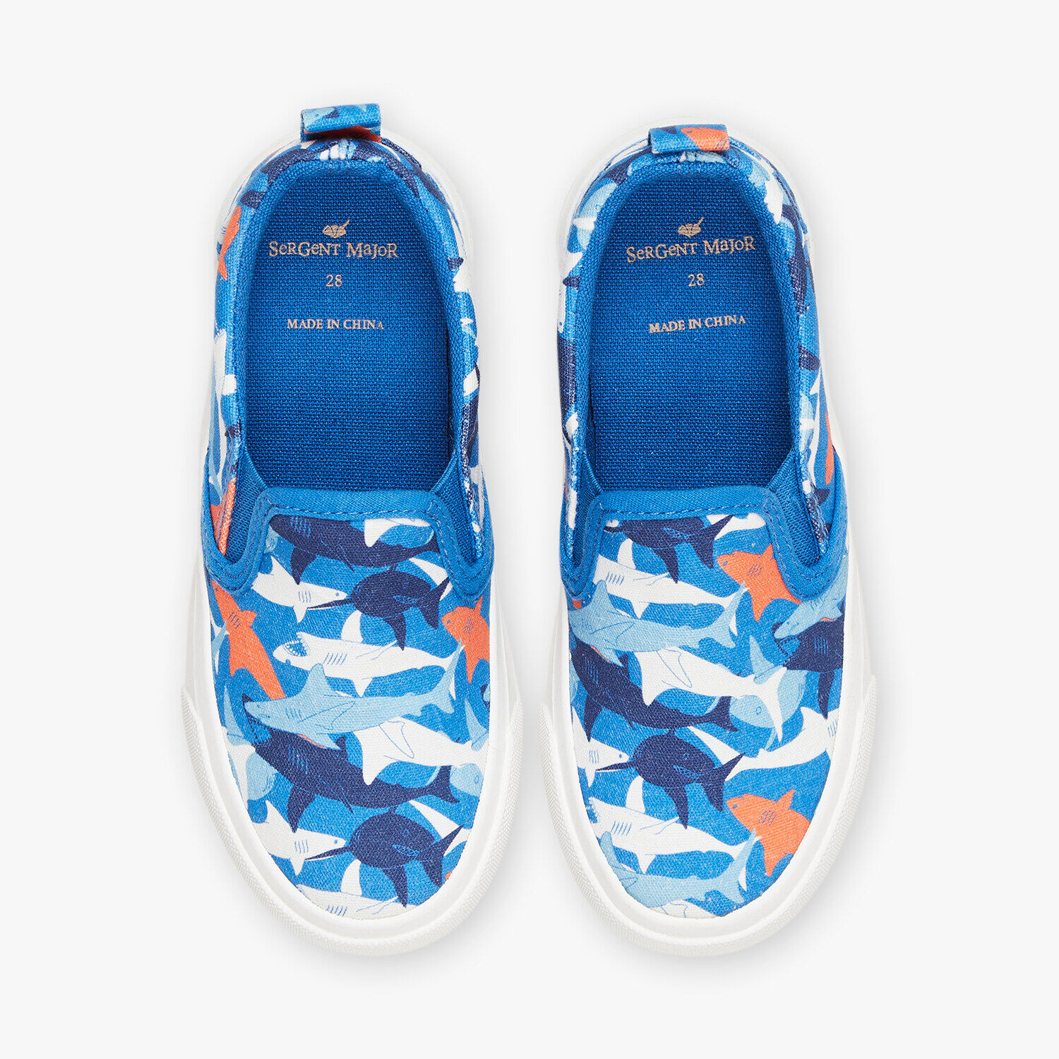 Sapatos infantis sem atacadores com padrão de tubarões coloridos