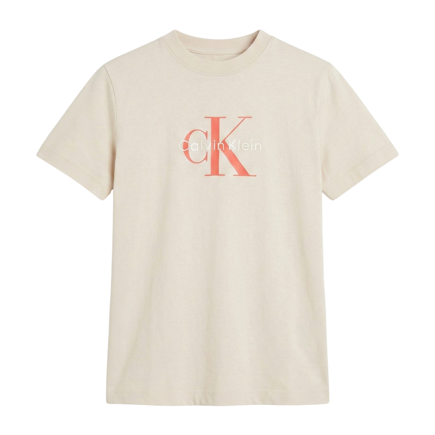 T-shirt bege clara com logo calvin klein