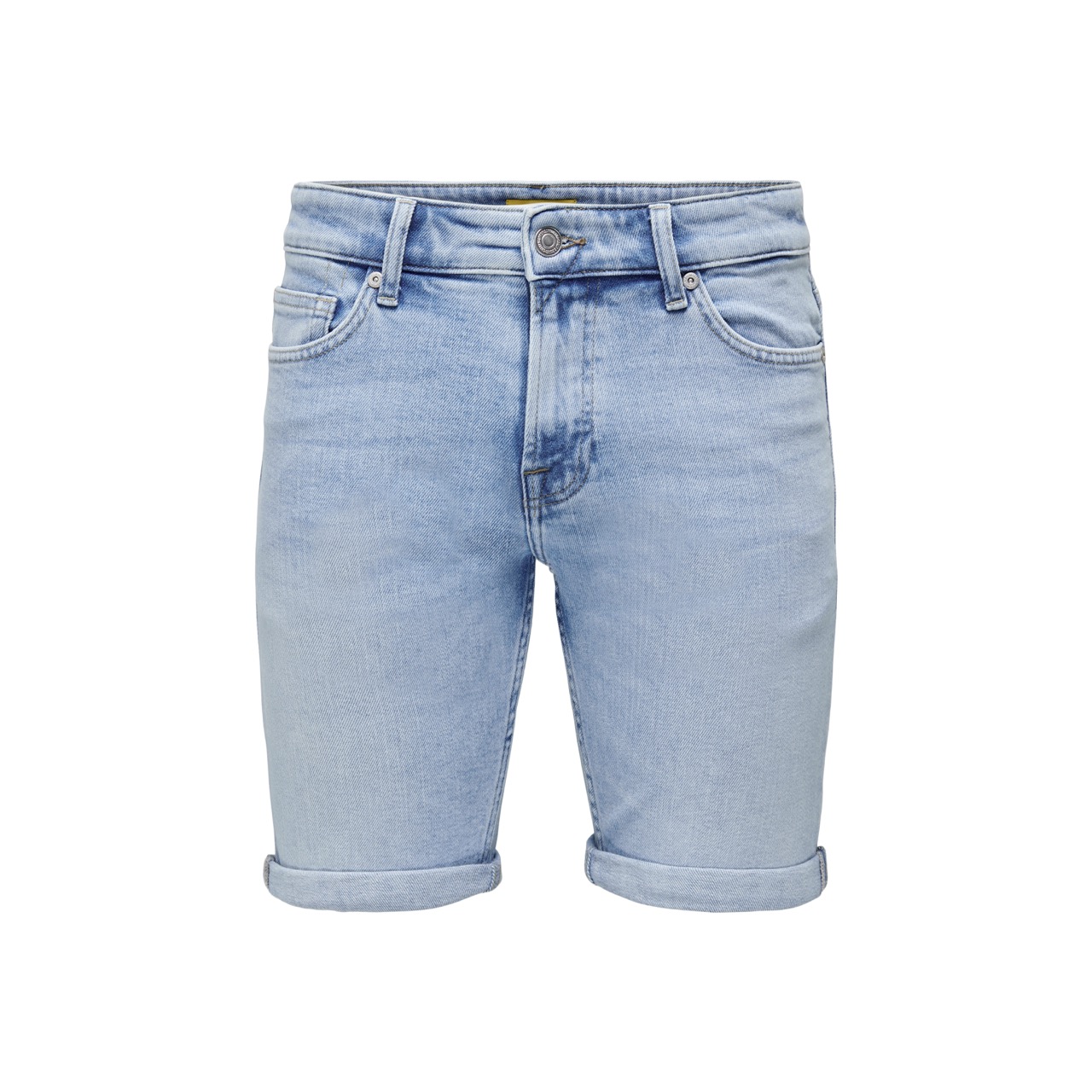 Calções de ganga azul claro com bainha dobrada