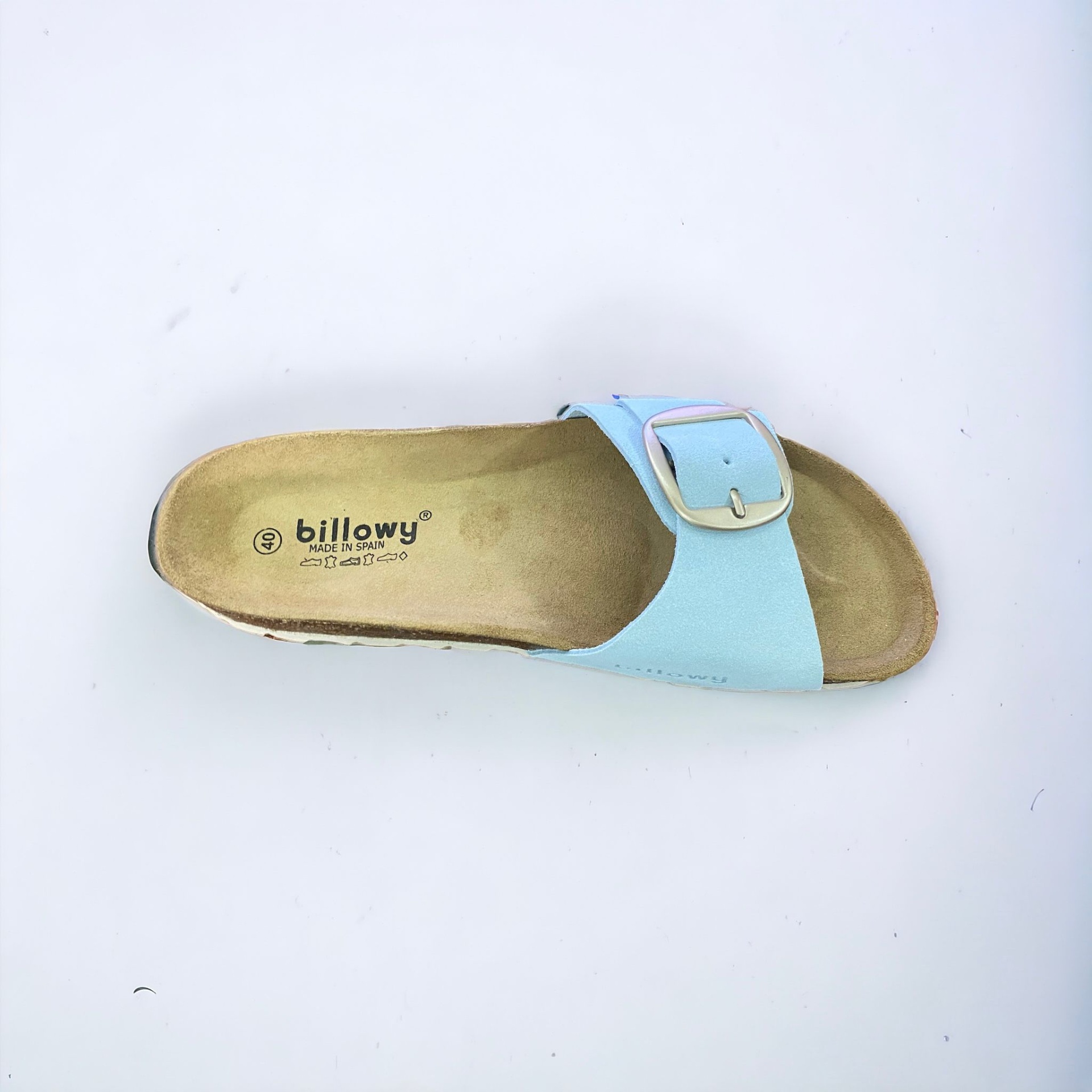 Sandália azul Billowy com sola castanha e fivela prateada