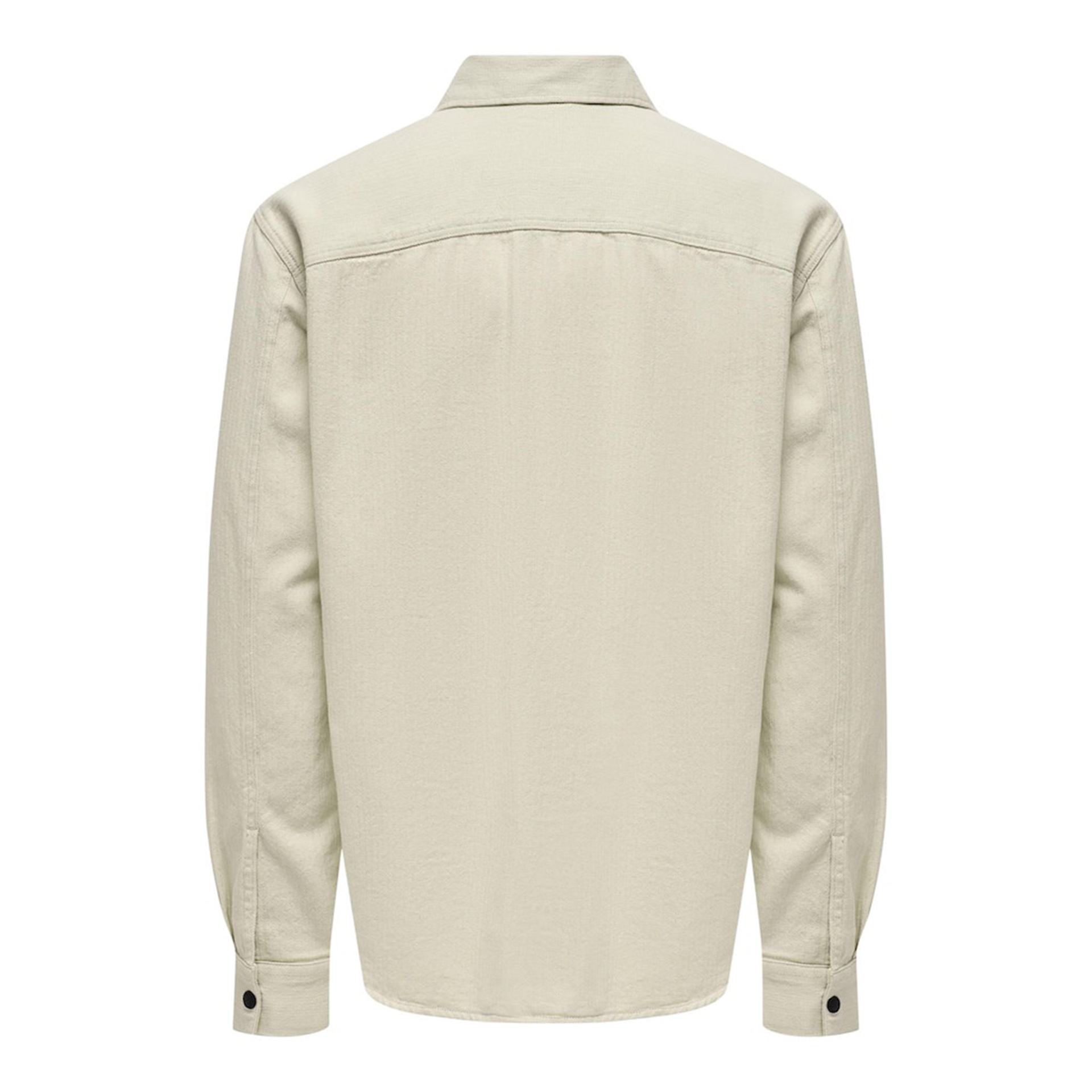 Camisa bege clara de manga comprida vista por trás