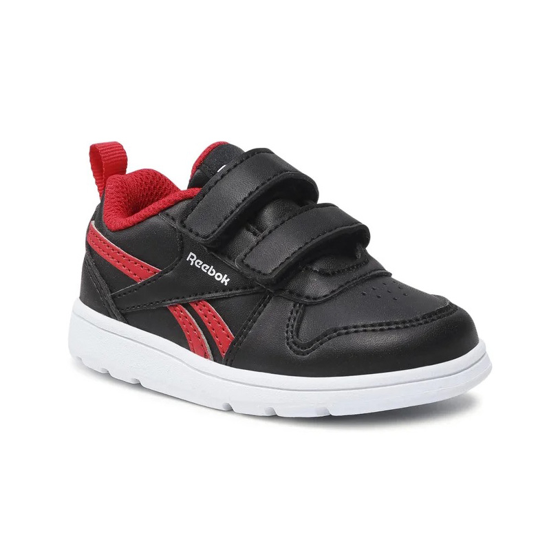 Ténis infantis Reebok preto com detalhes vermelhos e sola branca