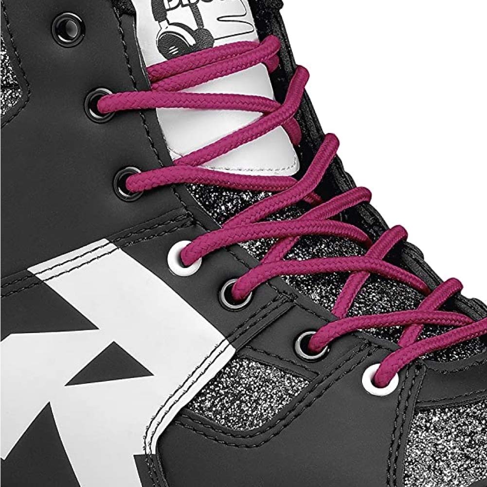 Sapatilha desportiva preta com atacadores rosa e detalhes brancos