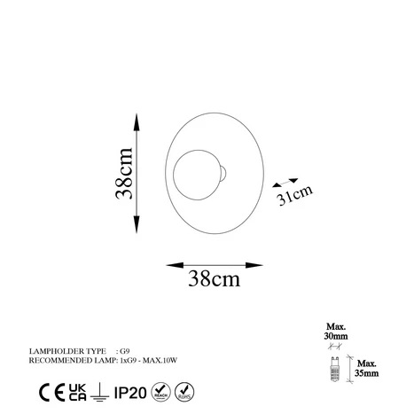 Desenho técnico com dimensões e especificações para porta-lâmpada tipo G9