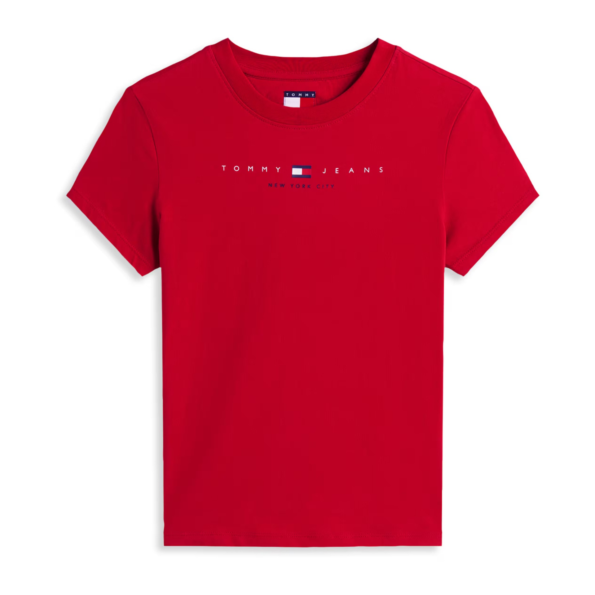 T-shirt vermelha com estampa Tommy Jeans ao centro