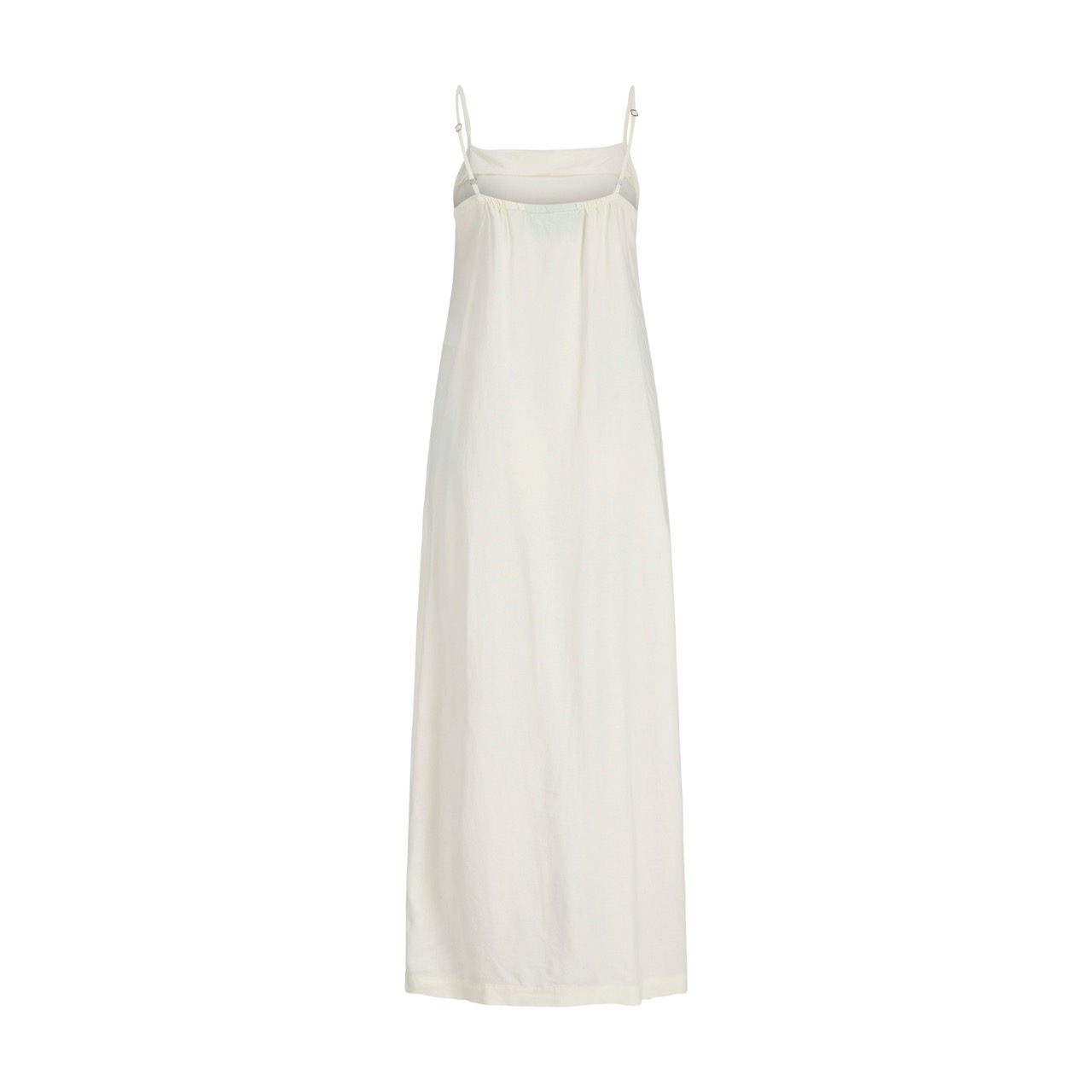 Vestido longo branco com alças finas e decote quadrado