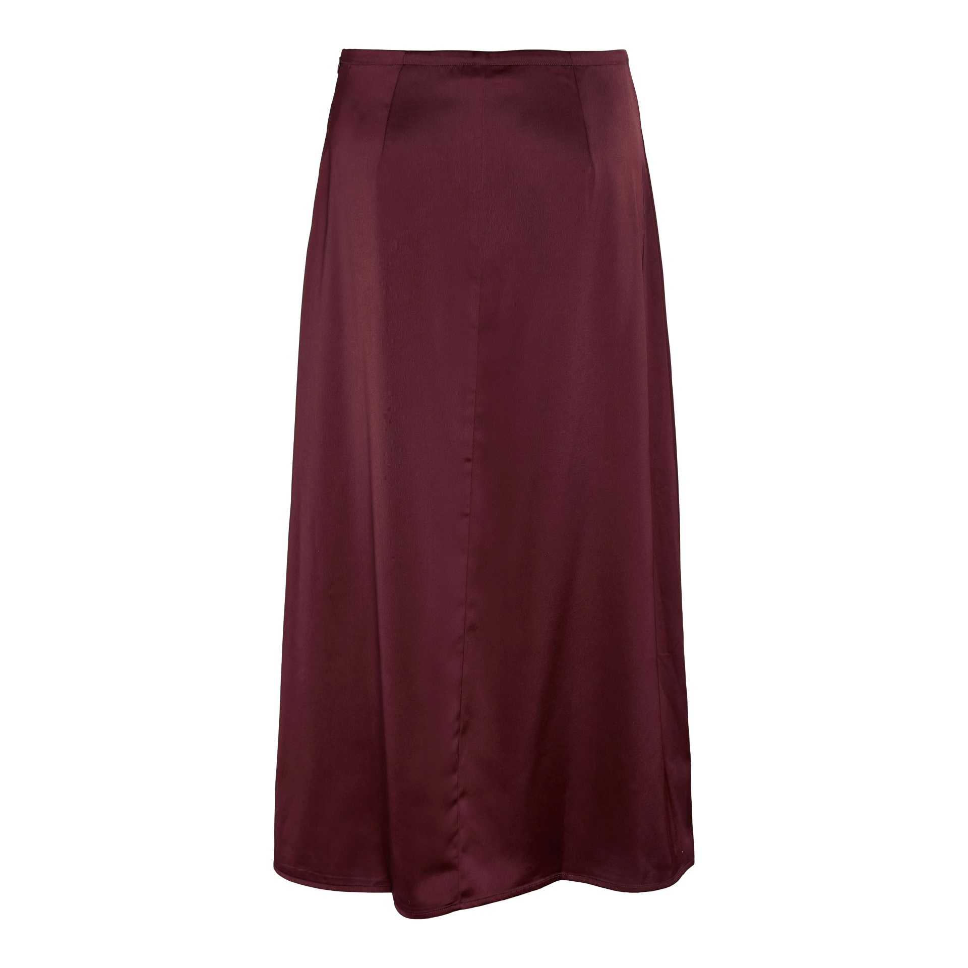 Saia vinham acetinada com costuras verticais e corte evasê