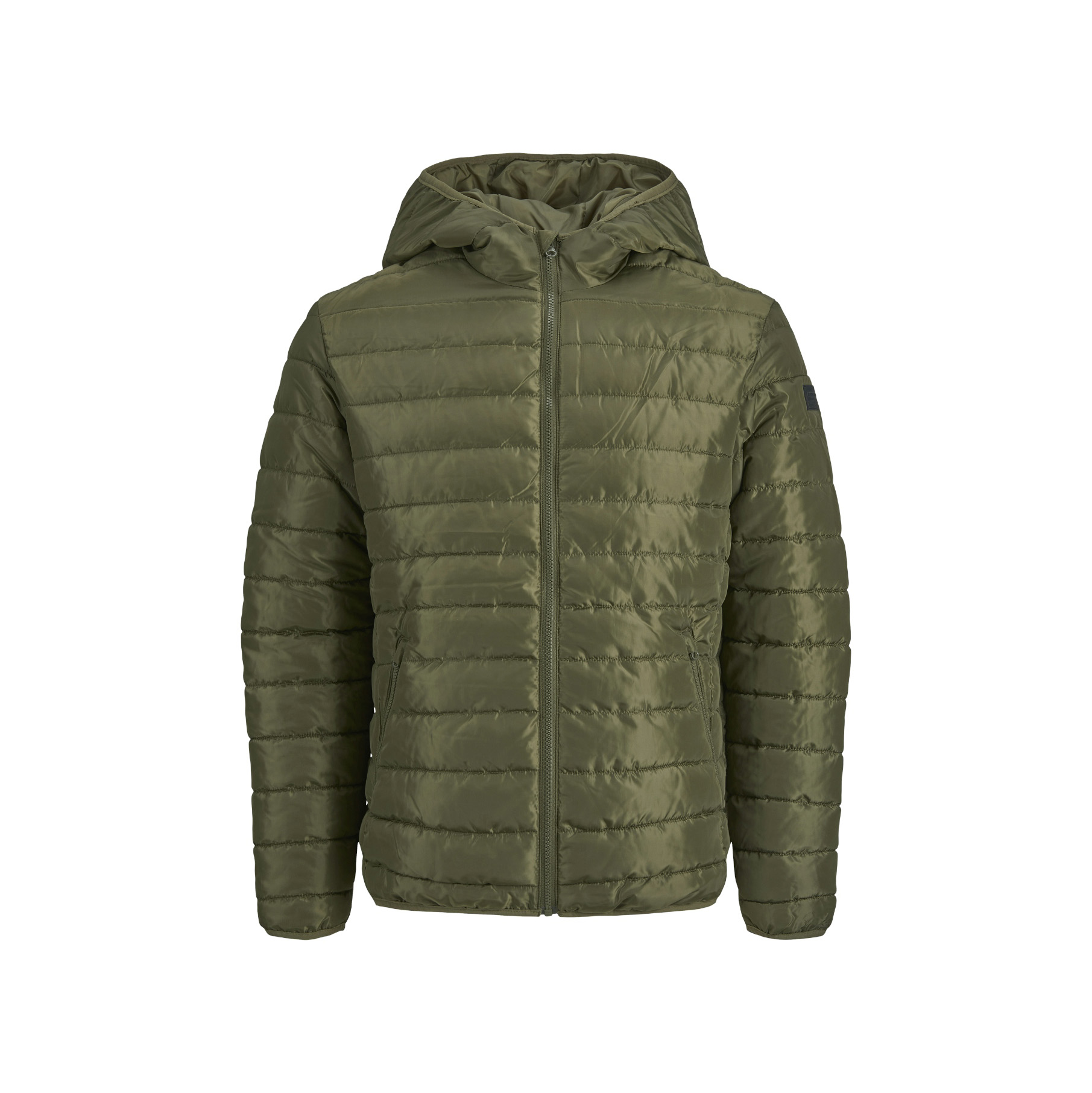 Casaco acolchoado verde-oliva com capuz e fecho de correr