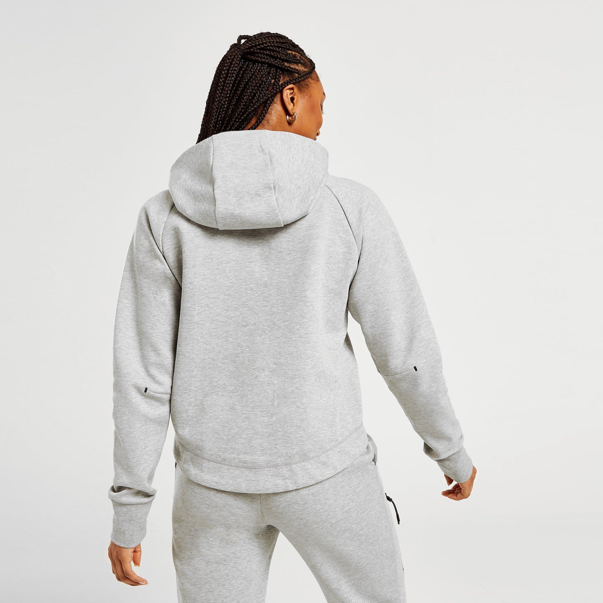 Casaco com capuz cinzento claro de costas