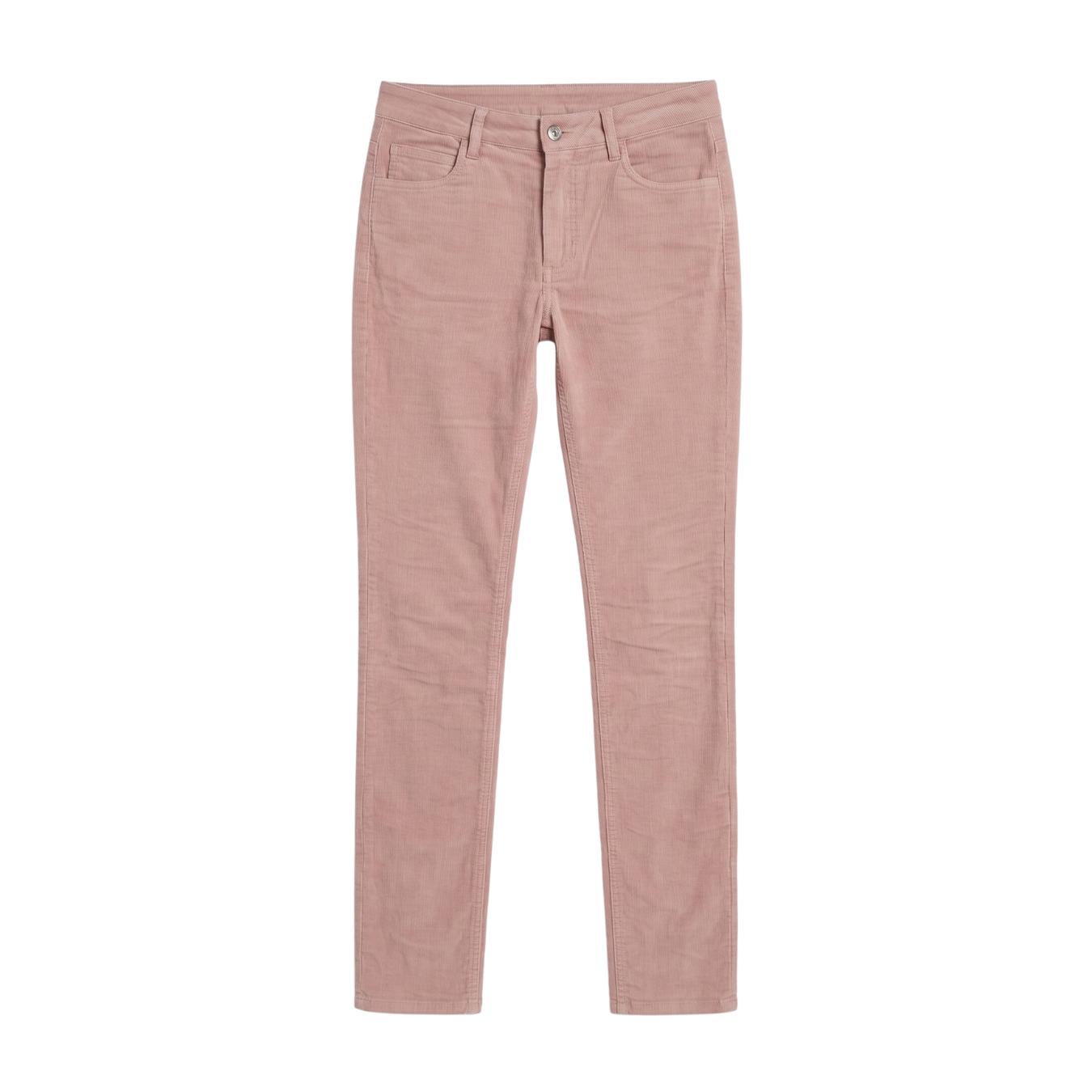 Calças cor-de-rosa de veludo com bolsos em fundo branco