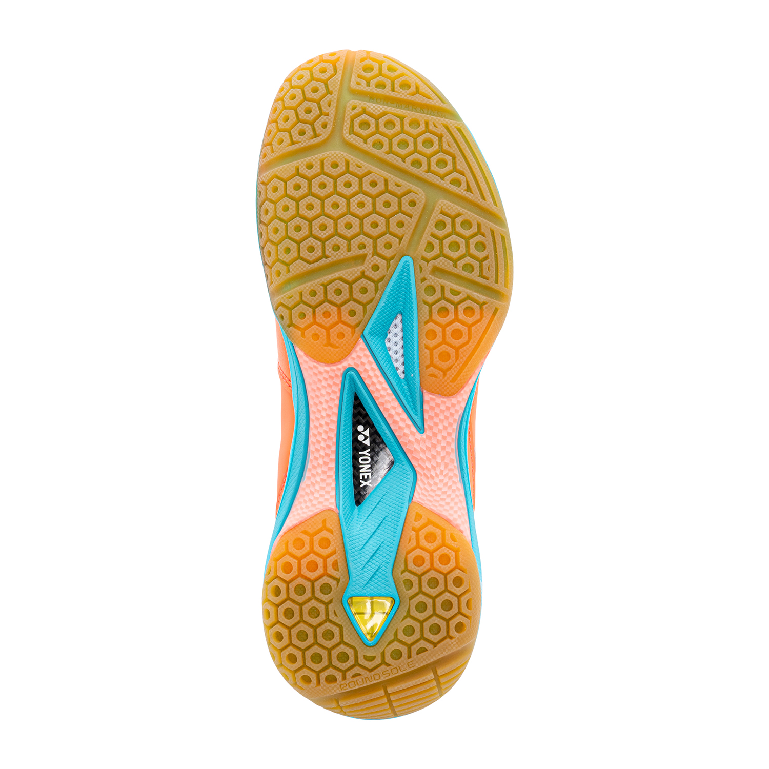 Sola de sapato desportivo com padrão hexagonal e detalhe Azul e Rosa