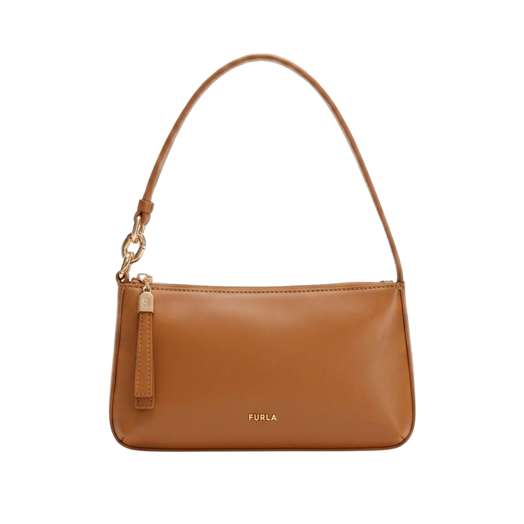 Mala castanho claro Furla vista frontal.