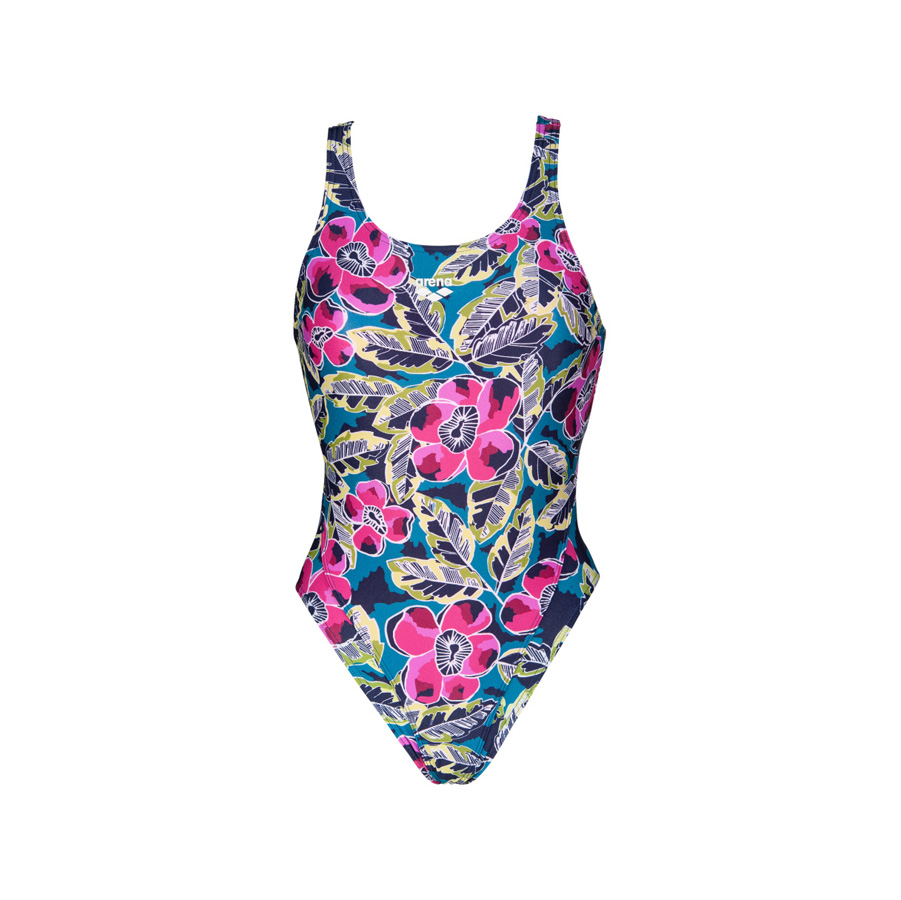 Fato de banho feminino floral colorido com alças largas