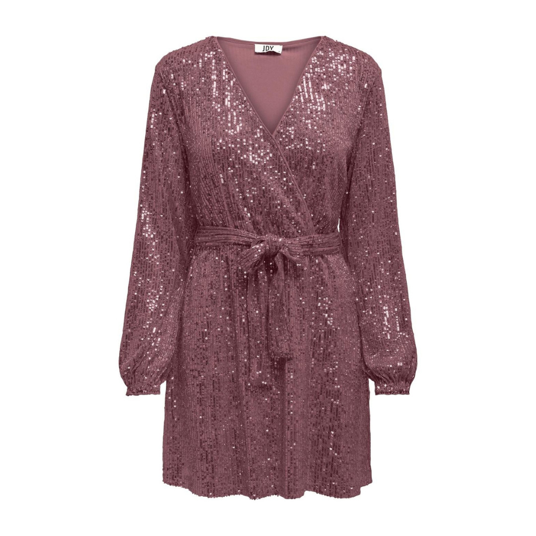 Vestido cor-de-rosa brilhante com mangas compridas e cinto, etiqueta JDY