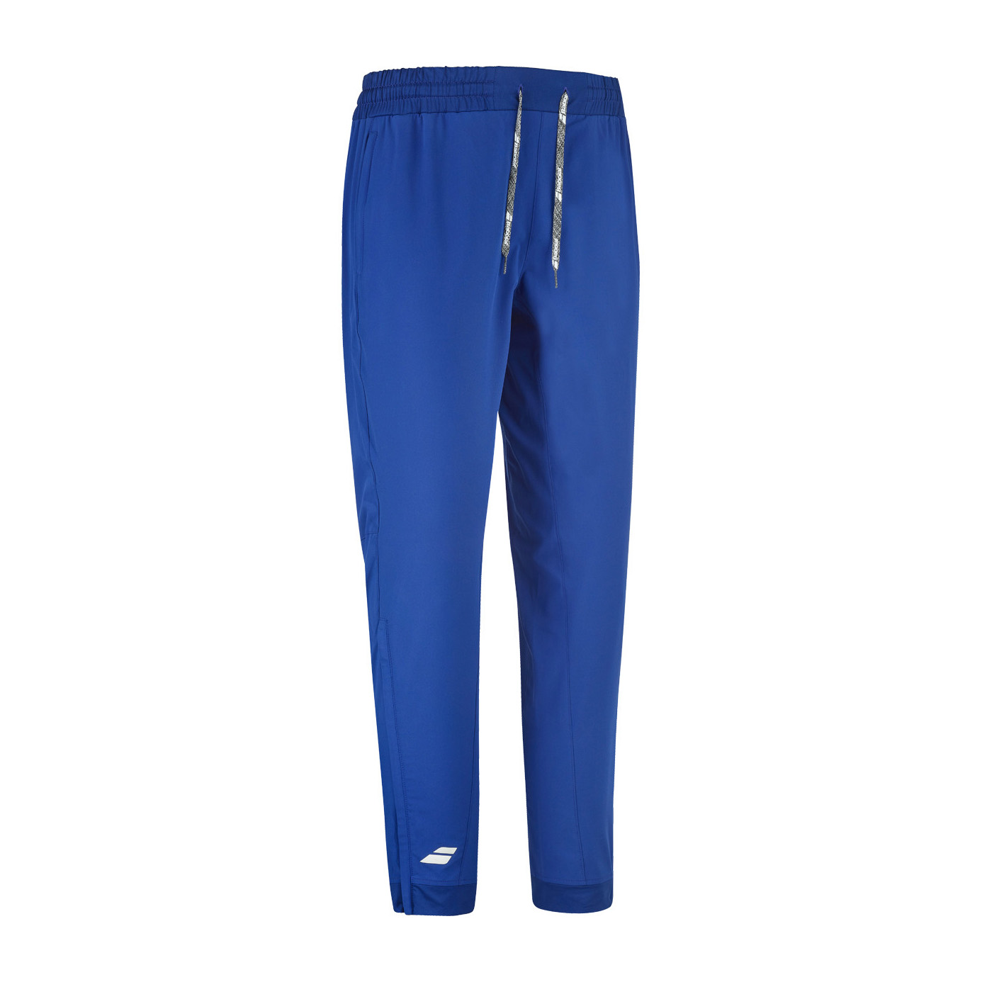Calças desportivas azul royal com cordões estampados e logótipo branco