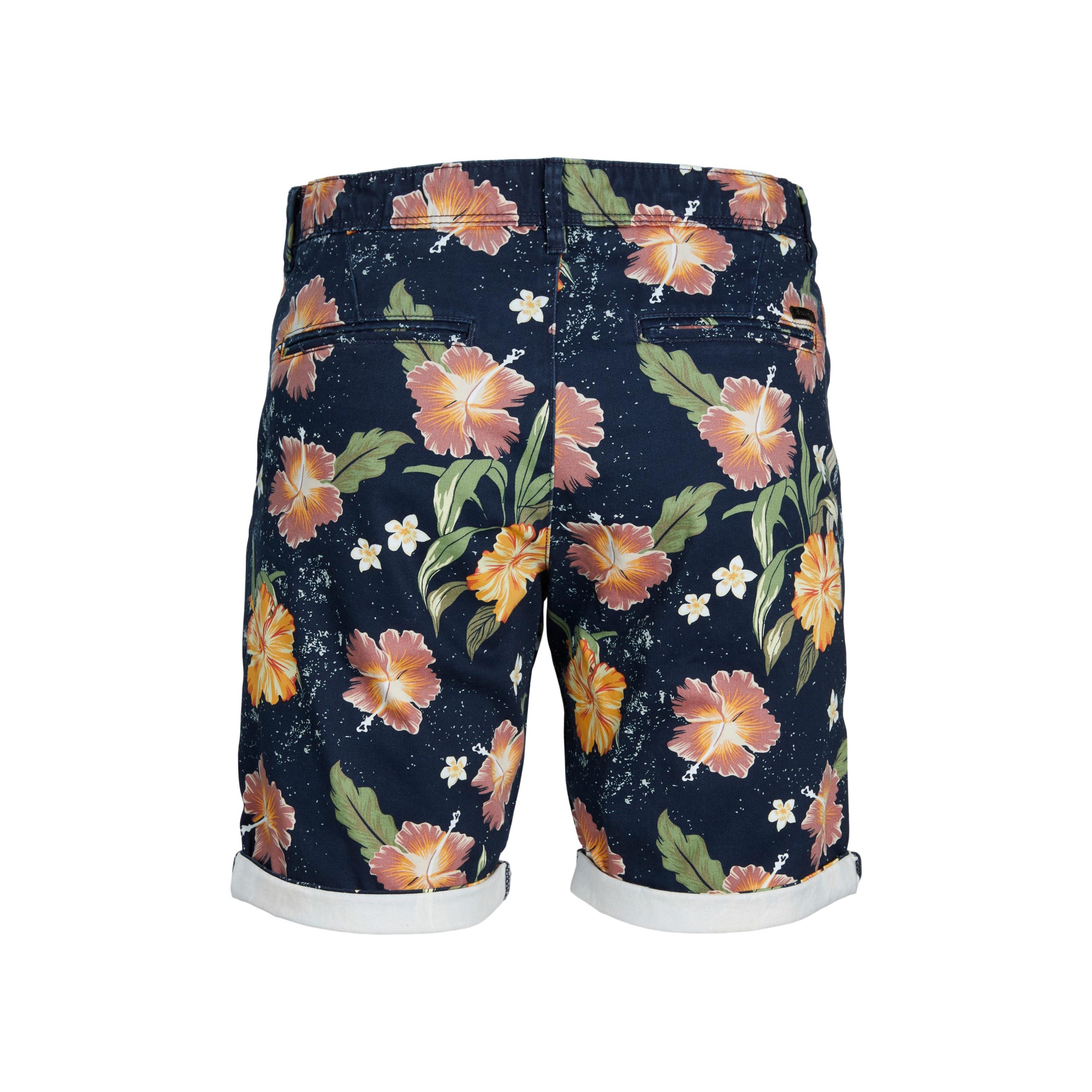 Calções de criança com padrão floral colorido vista traseira