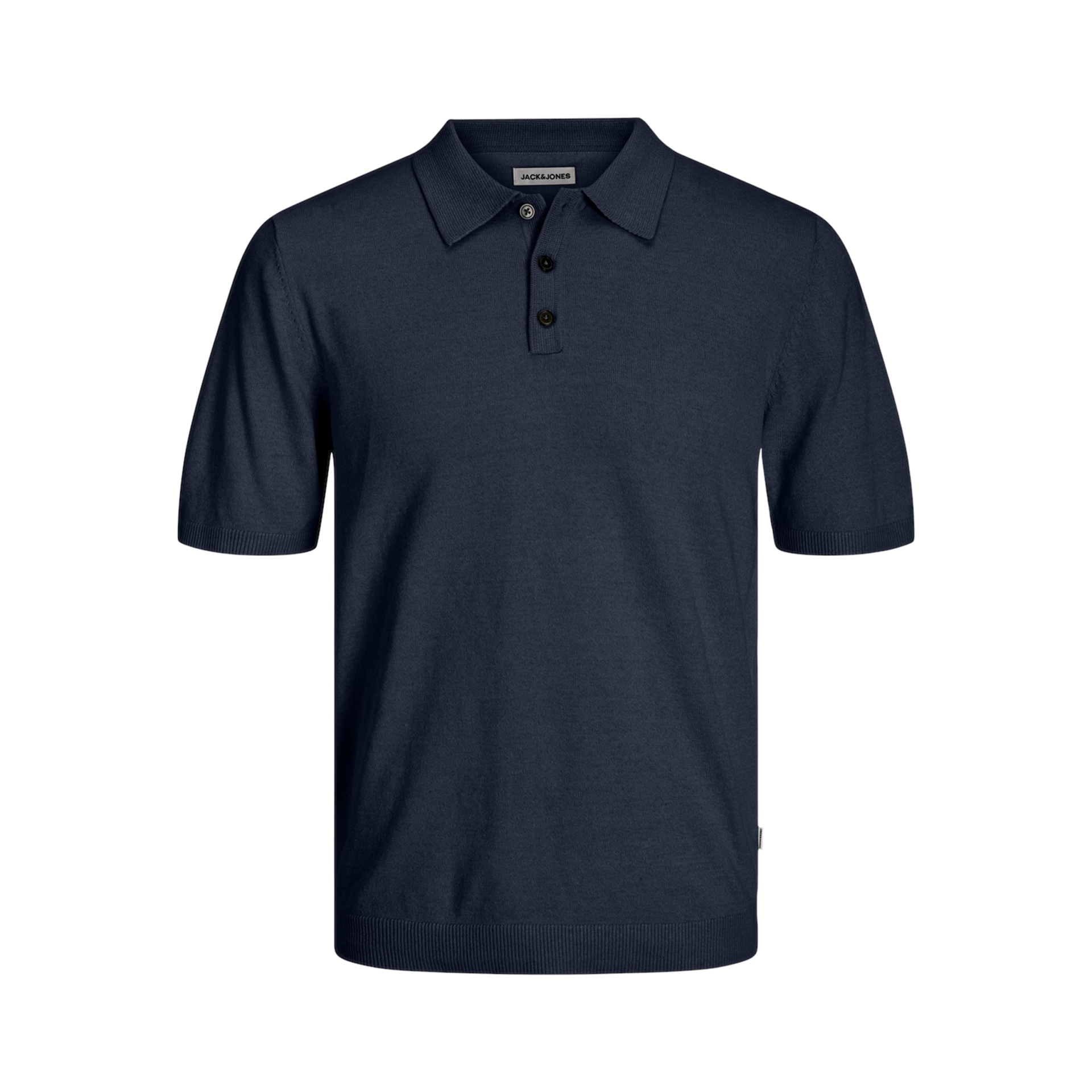 Camisa polo azul escuro com três botões e gola clássica