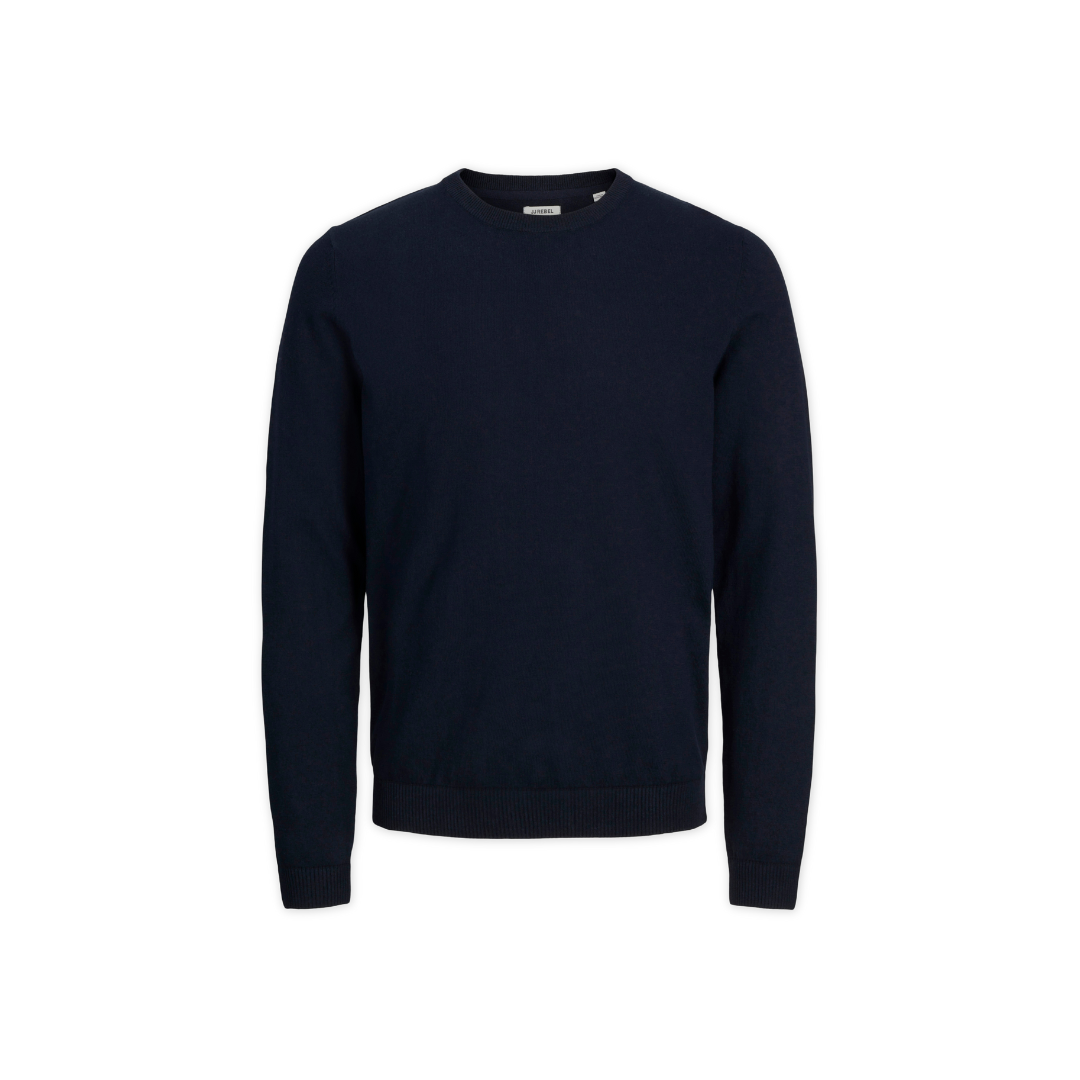 Camisola azul escura de malha com gola redonda