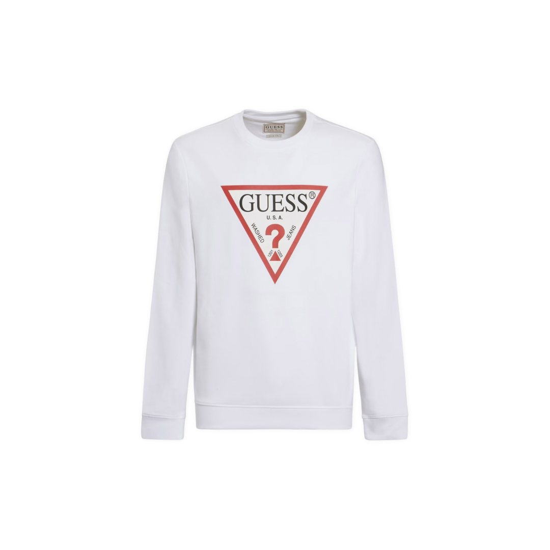 Sweatshirt branca com logo GUESS em triângulo vermelho