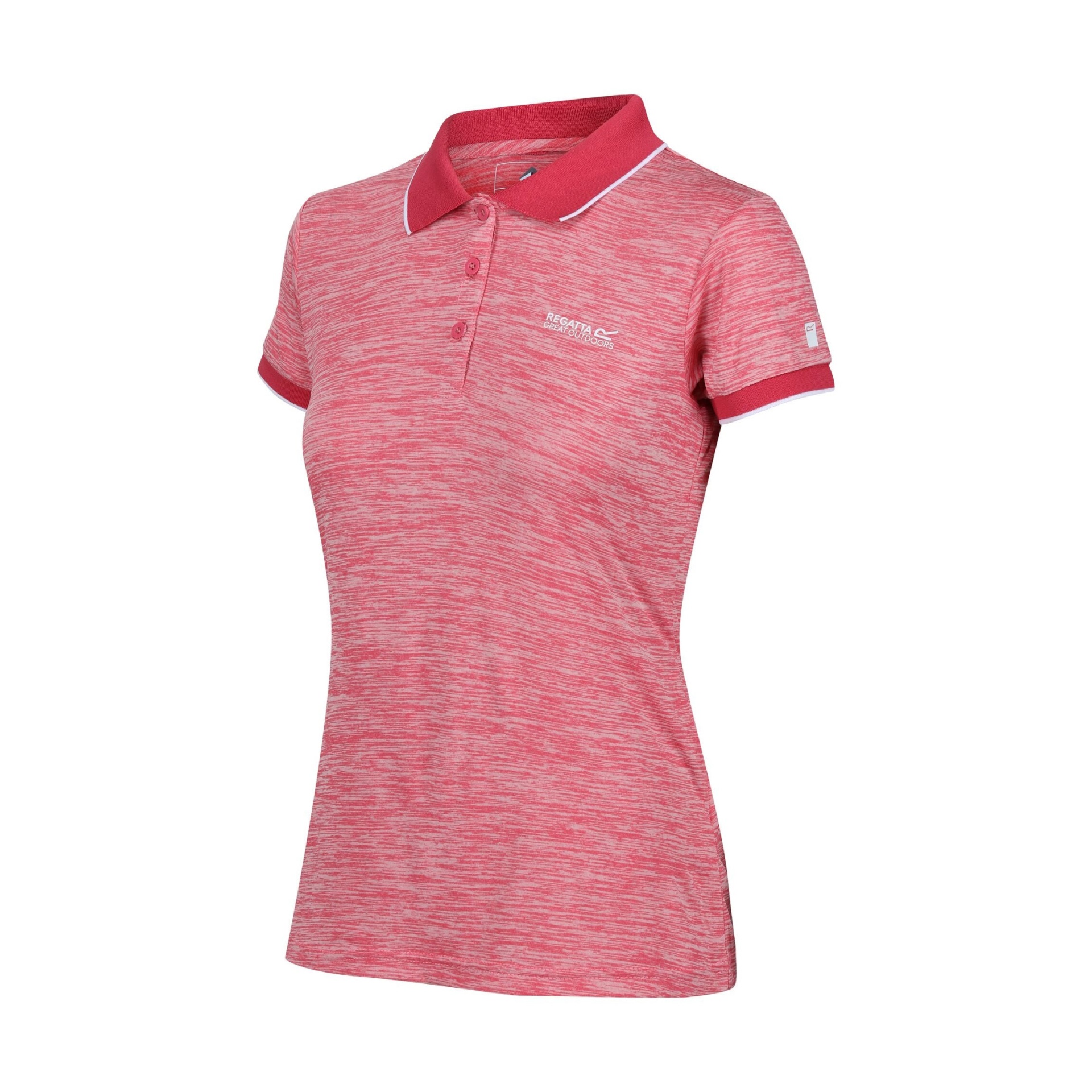 polo feminino rosa mesclado com gola e punhos contrastantes