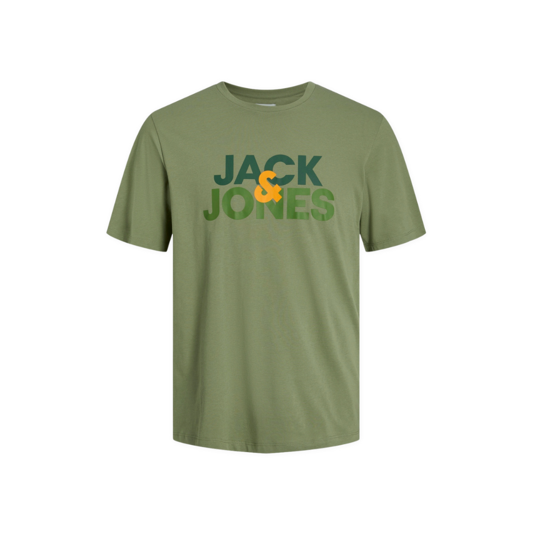 T-shirt verde com estampado JACK & JONES em vários verdes e laranja
